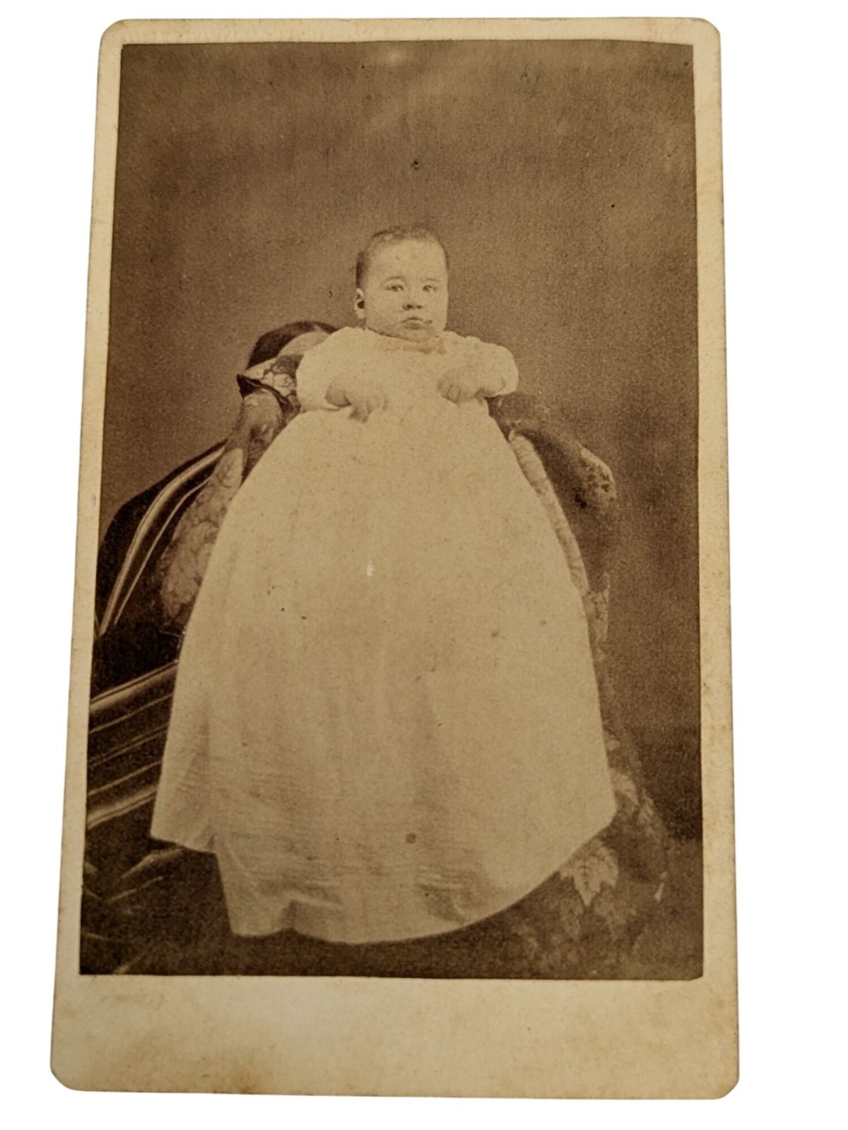 Antique CDV Photo Baby Christening Gown Hidden Mother Victorian 1880s Portrait Antique CDV Photo Baby Christening Gown Hidden Mother Victorian 1880s Portrait
