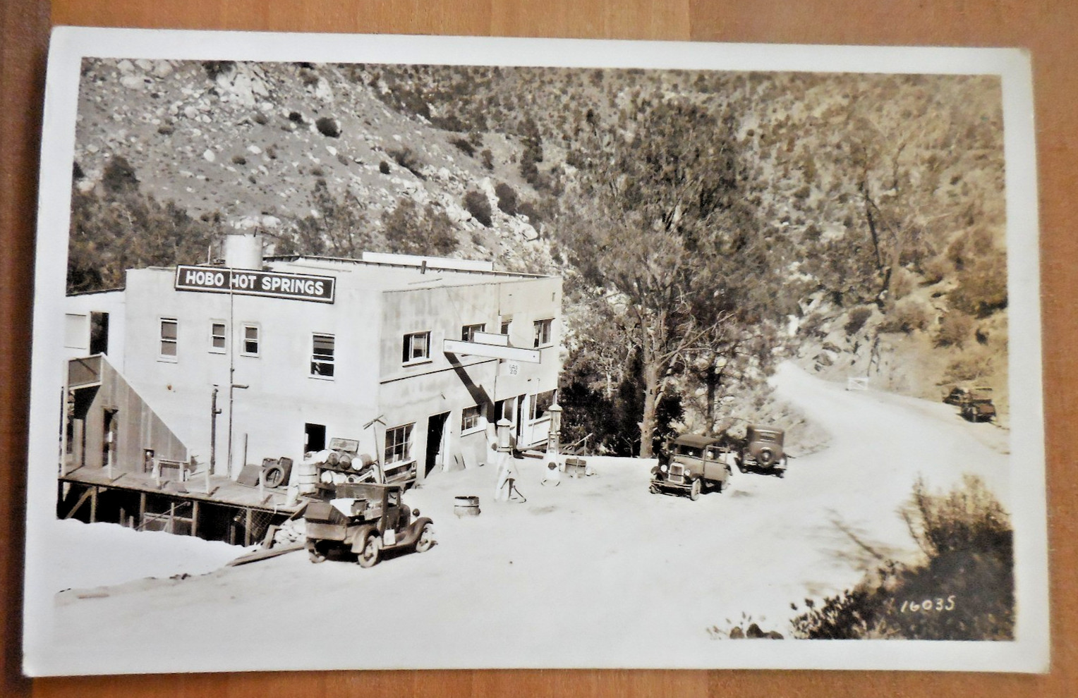 Hobo Miracle Hot Springs California Gas Service Station Real Photo Postcard RPPC