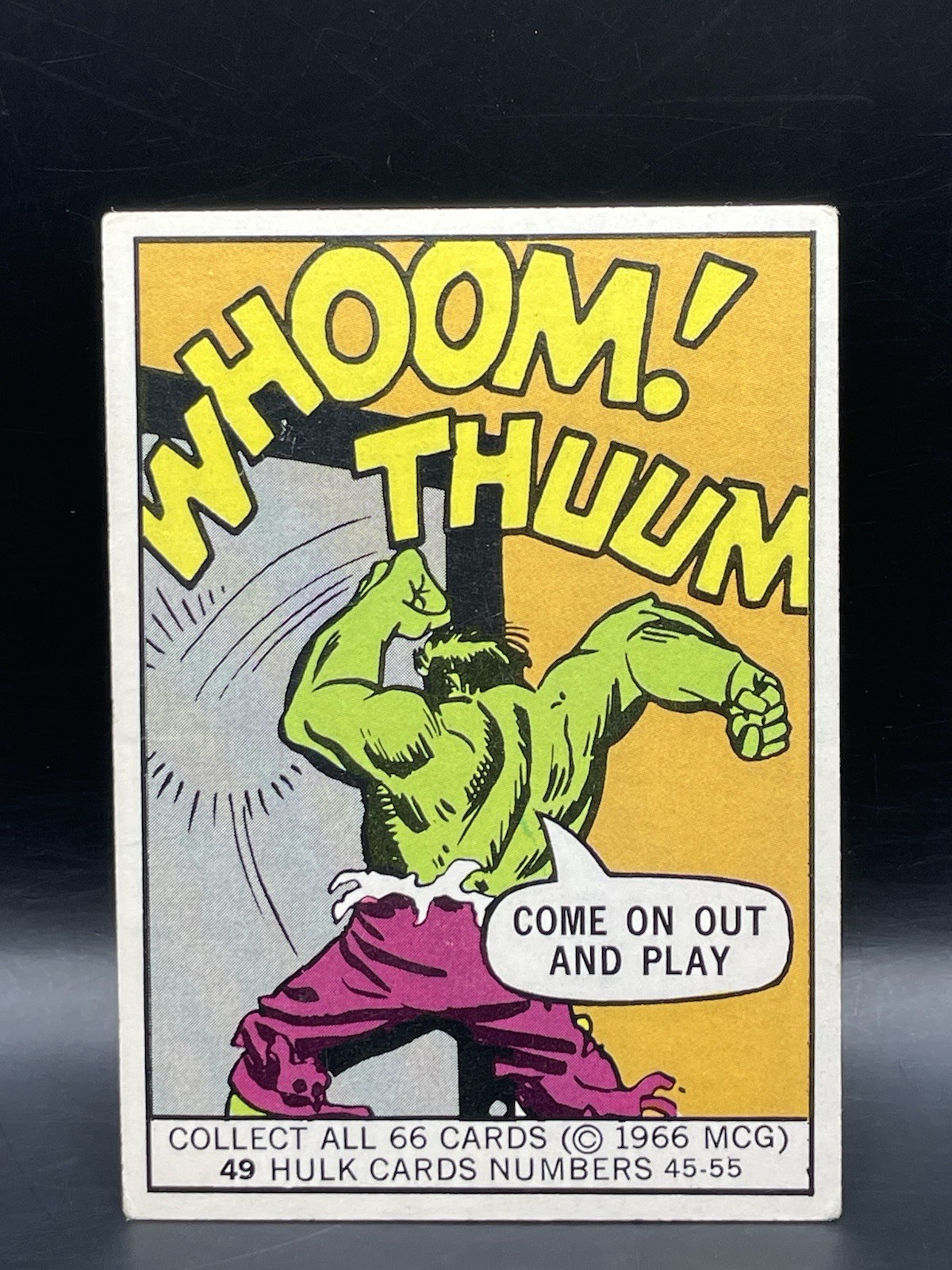 1966 Donruss Marvel Super Heroes card #49 - Hulk COME OUT AND PLAY 🔥