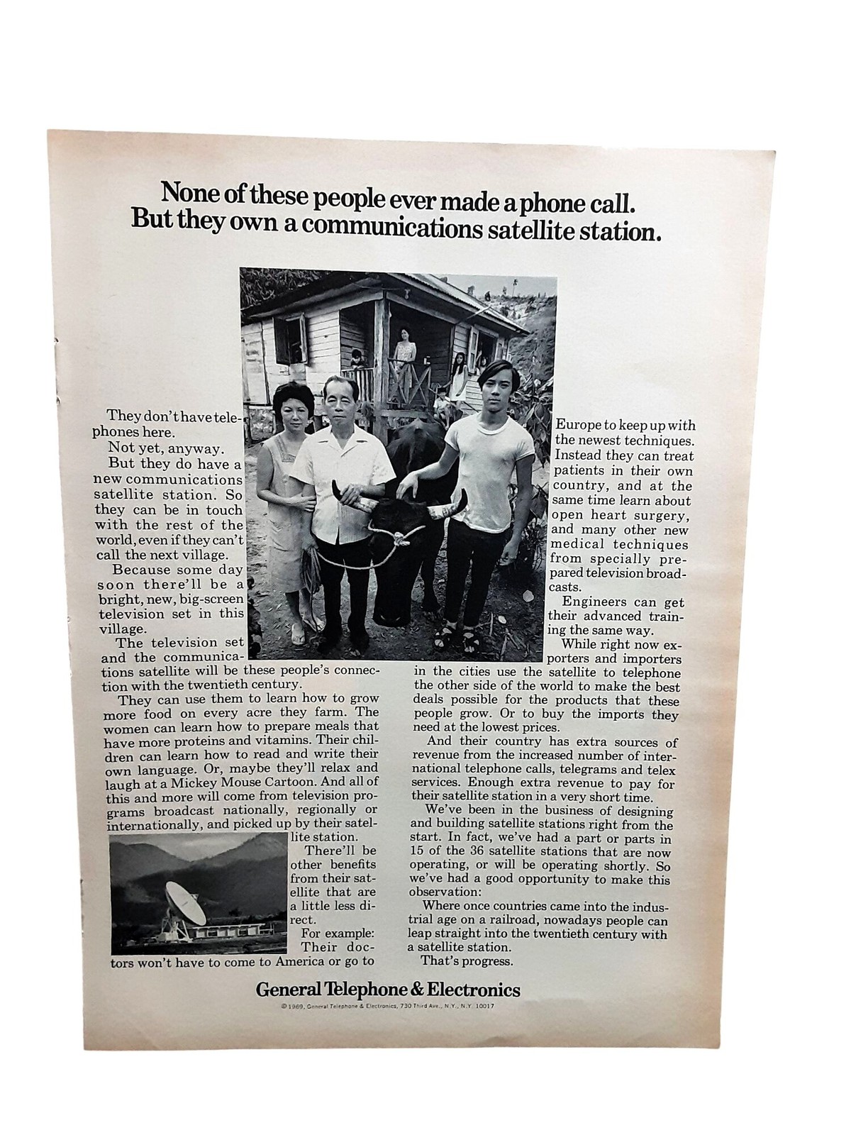 1969 General Telephone Electronics GTE Communications Satellite Vintage Print Ad