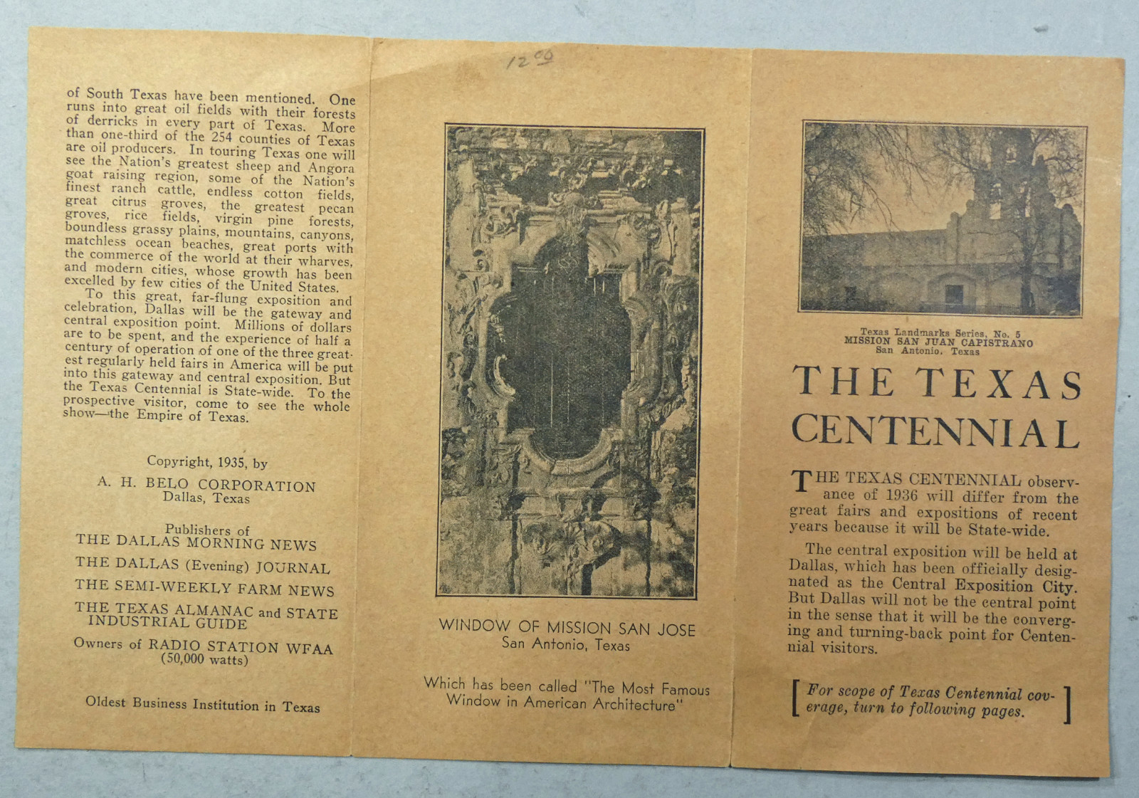Texas Centennial 1936 Scarce Announcement from Dallas Morning News 1935 9 1/2 Texas Centennial 1936 Scarce Announcement from Dallas Morning News 1935 9 1/2