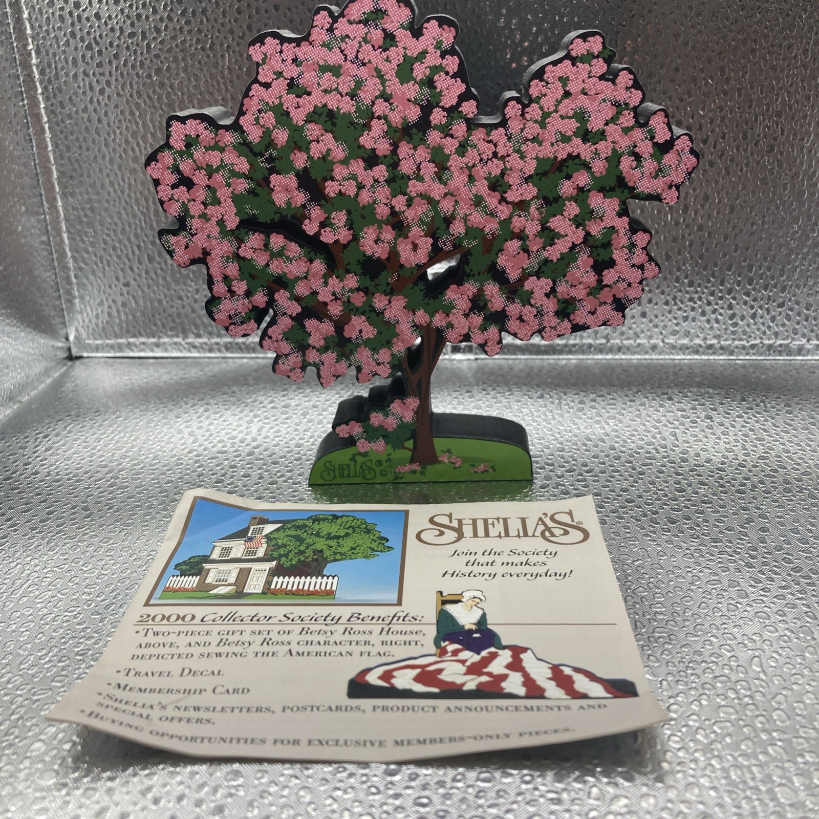 1997 Shelia’s Collectibles Cherry Blossom Tree Wooden Cutout Shelf Sitter W/ Box