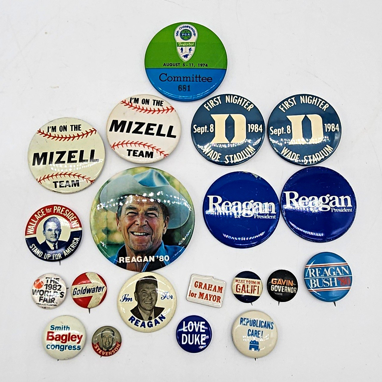 Vintage Political Campaign Pinback Button Lot Reagan Bush Wallace Goldwater Duke