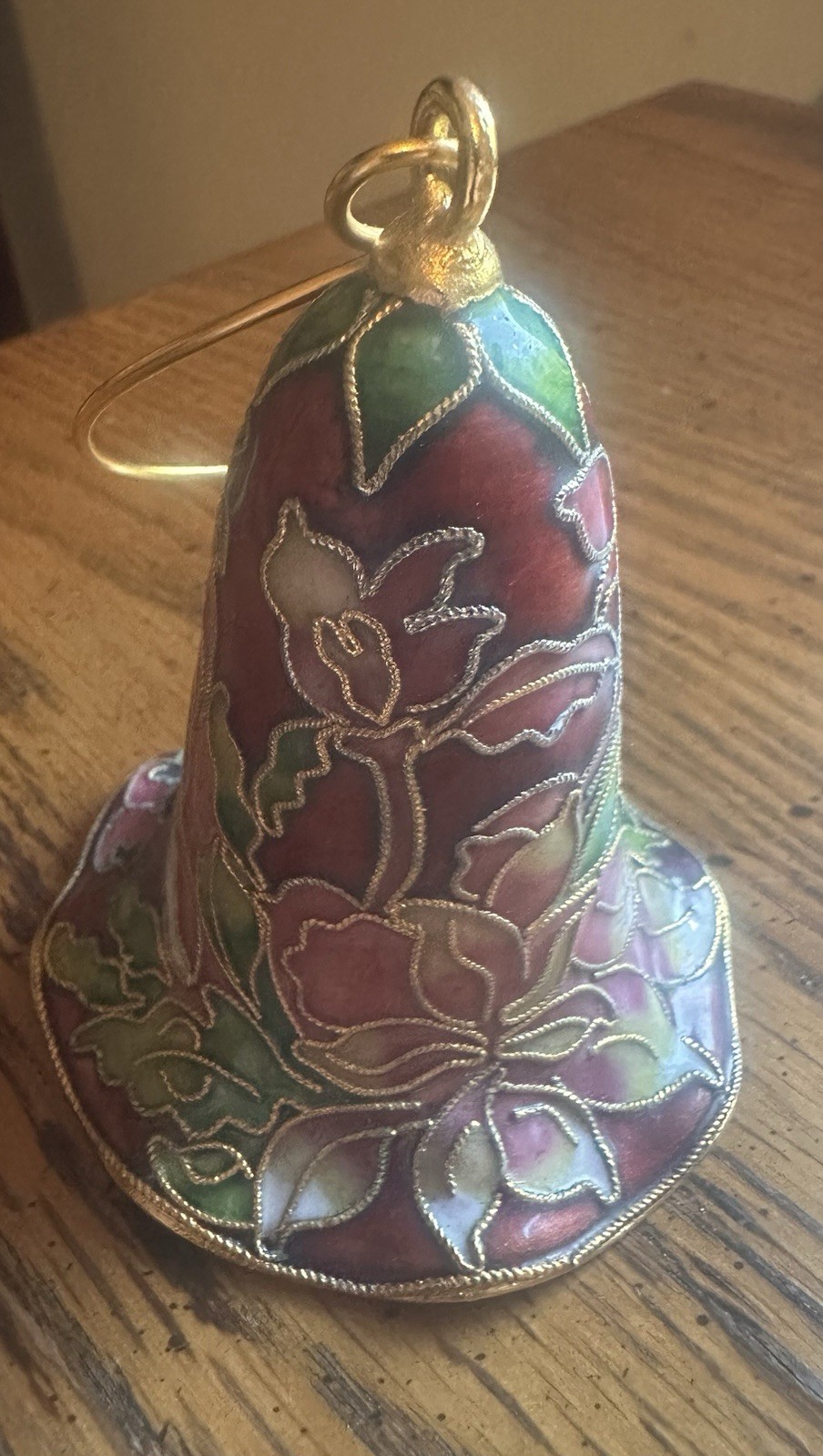 Vintage Cloisonné Enamel Laurel Bell Christmas Ornament Holiday Heirloom Decor