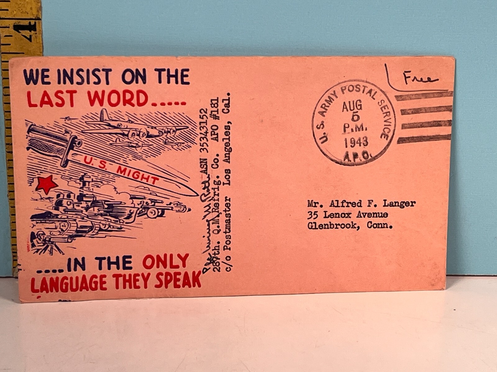 1943 We insist on the last wordin the only Language they Speak US Might envelope