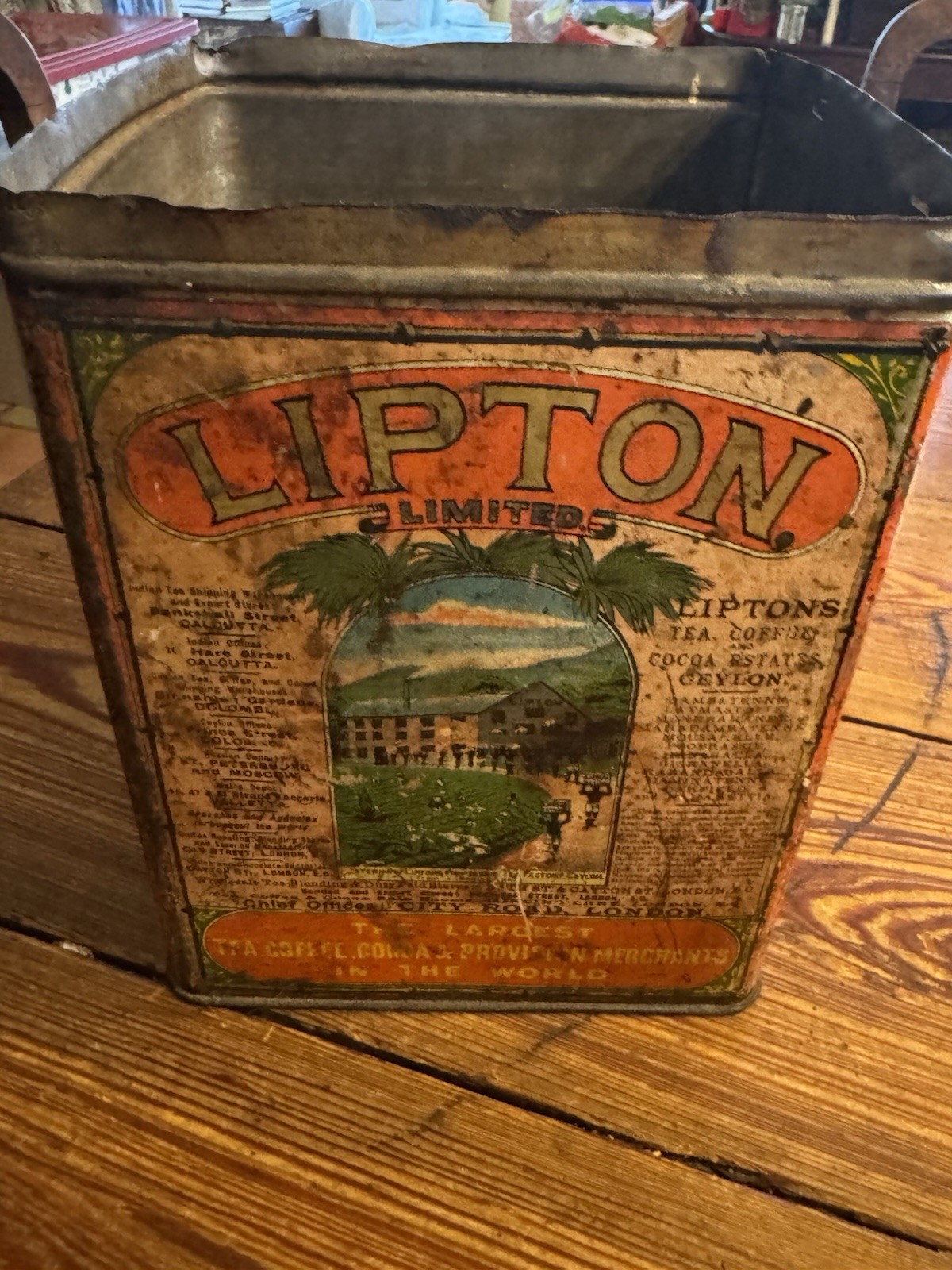 Antique Early 20th Century Lipton Limited 5 Pound Tea Large 9” Tin without Lid