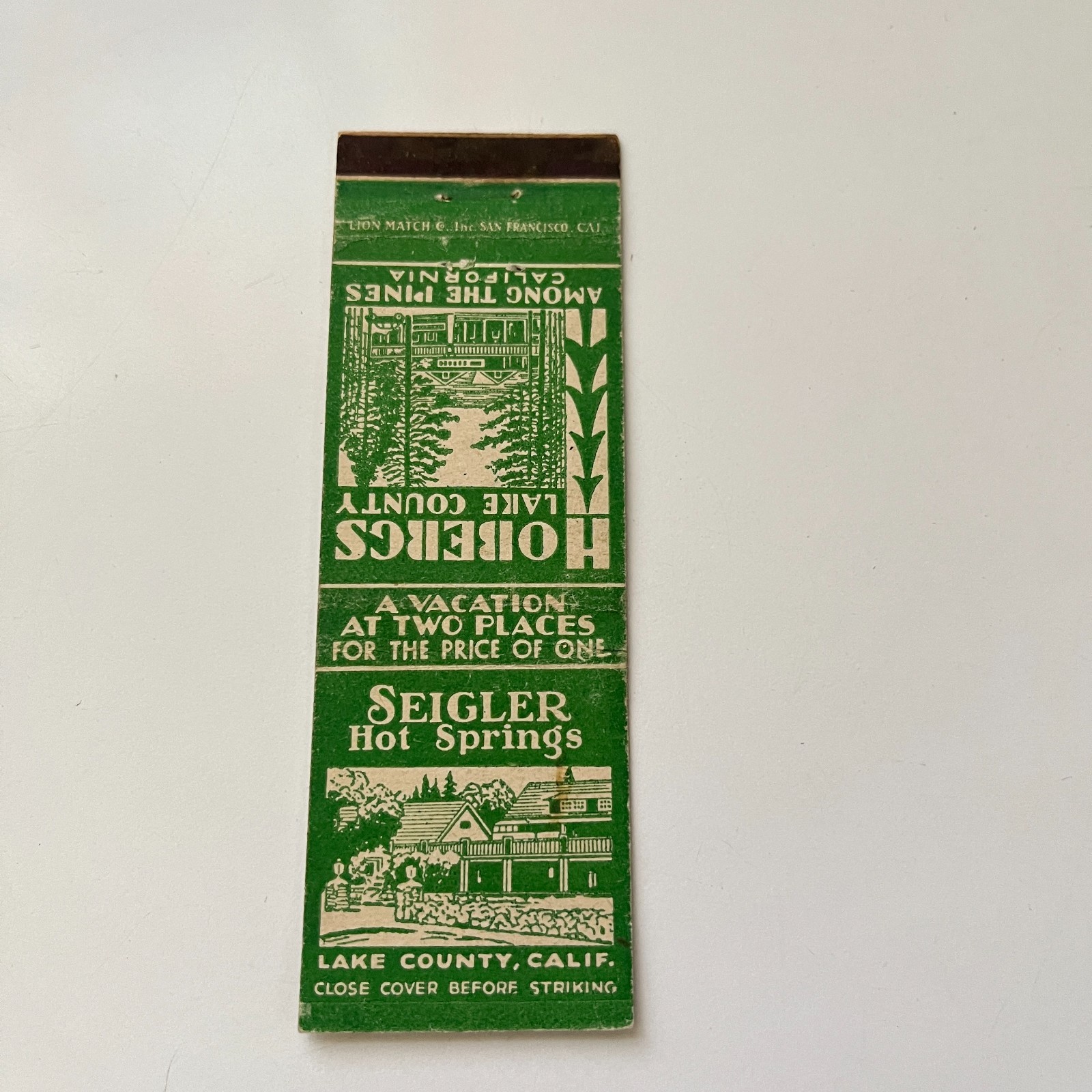 Seigler Hot Springs Lake County CA Vintage Matchbook Cover TMB70-5