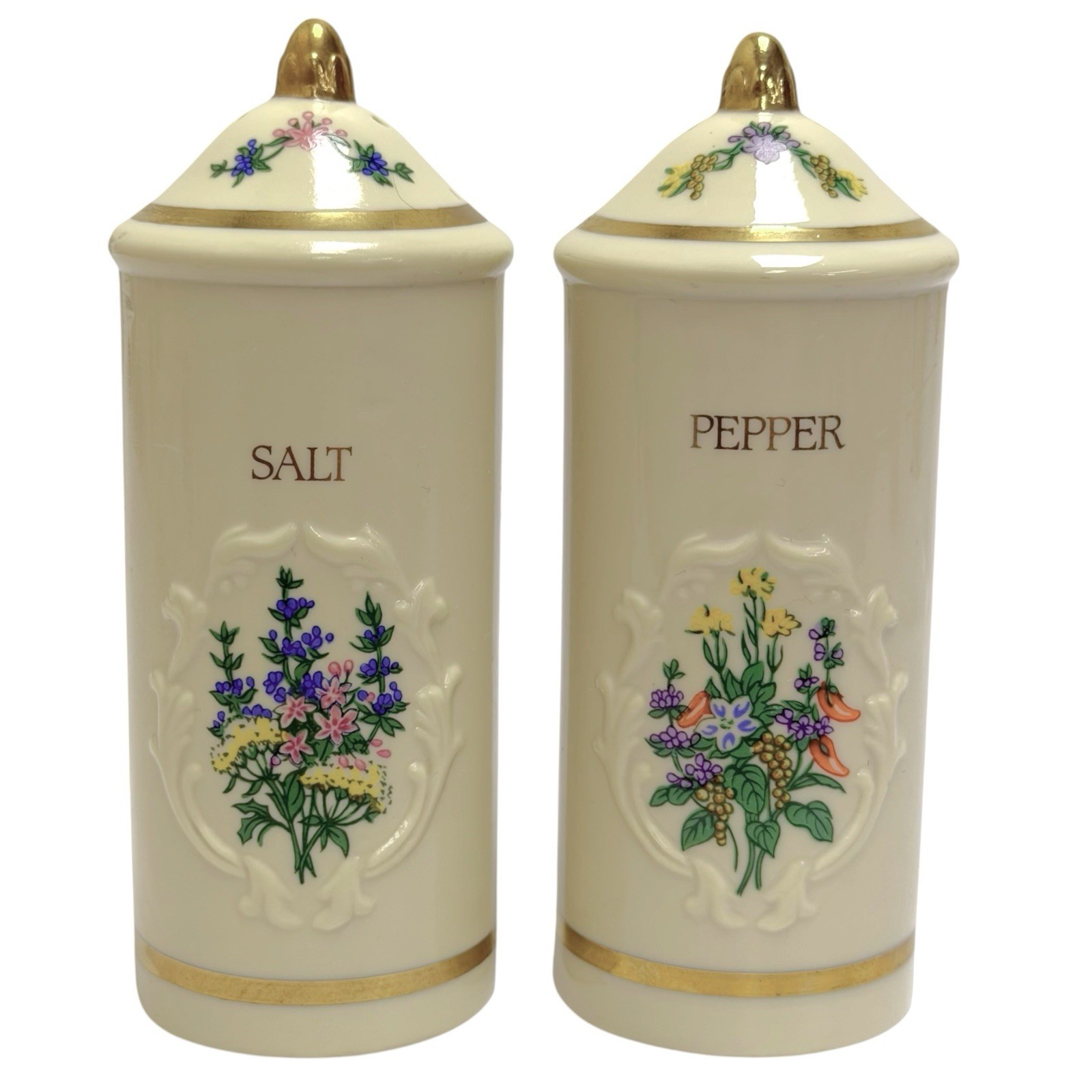 Vintage 1994 Lenox Spice Garden Fine Porcelain Salt & Pepper Shakers Floral 5”