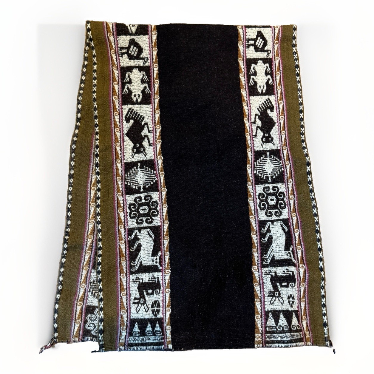 Vintage Peruvian Andean Hand-Woven Tapestry Runner Folk Art Textile Pictographs