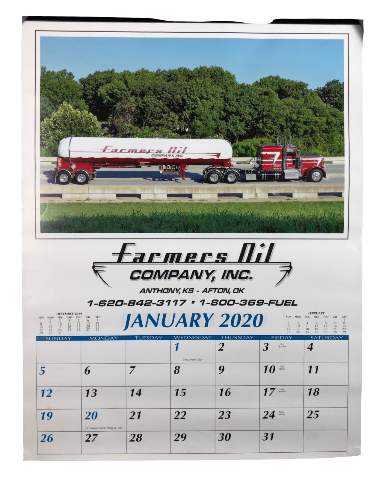 Farmers Oil Company Wall Calendar for 2020 Photos of Semis Trucks  22 x 17\