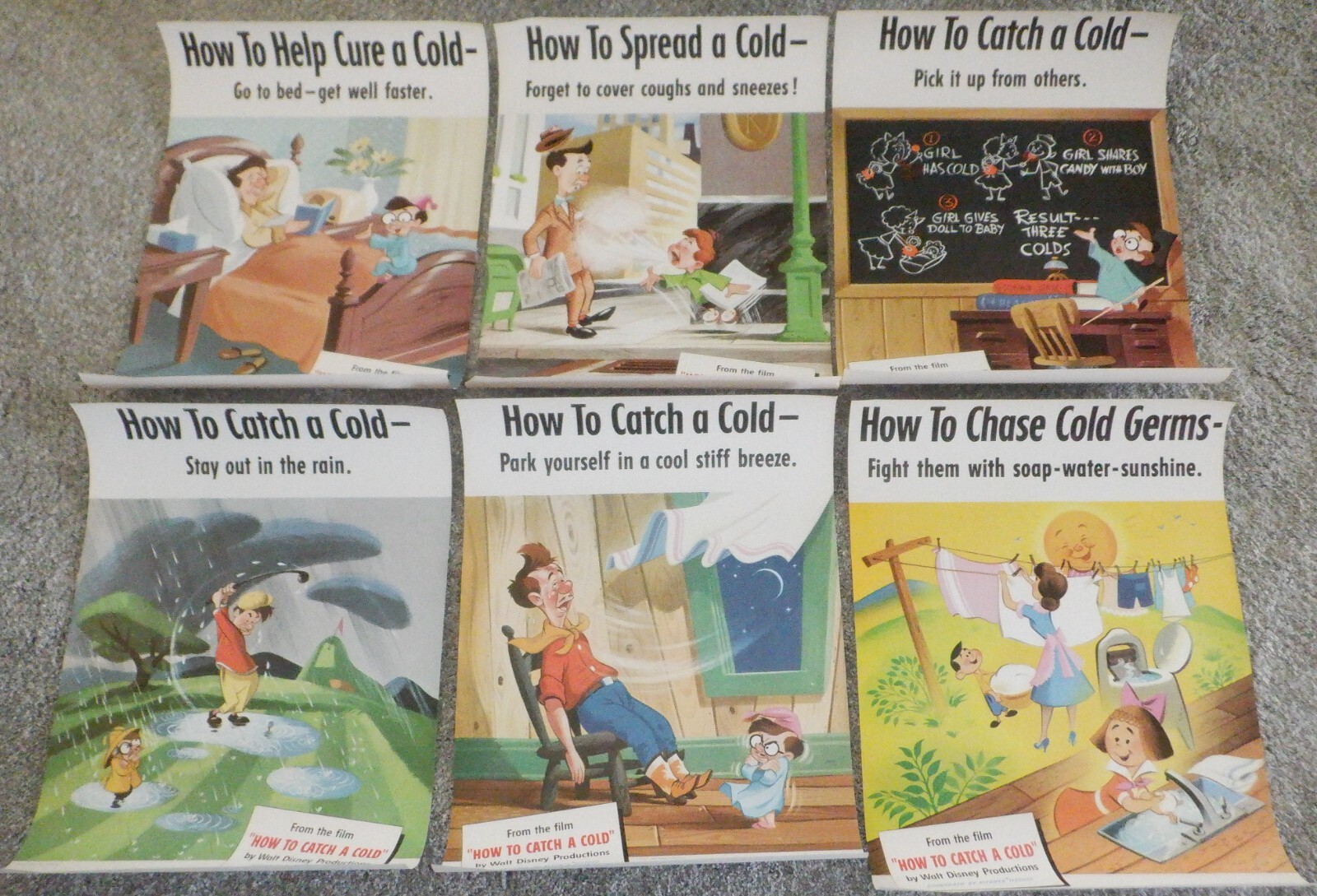 (6) 1951 School Disney Posters How to Catch a Cold Health Education by Kleenex