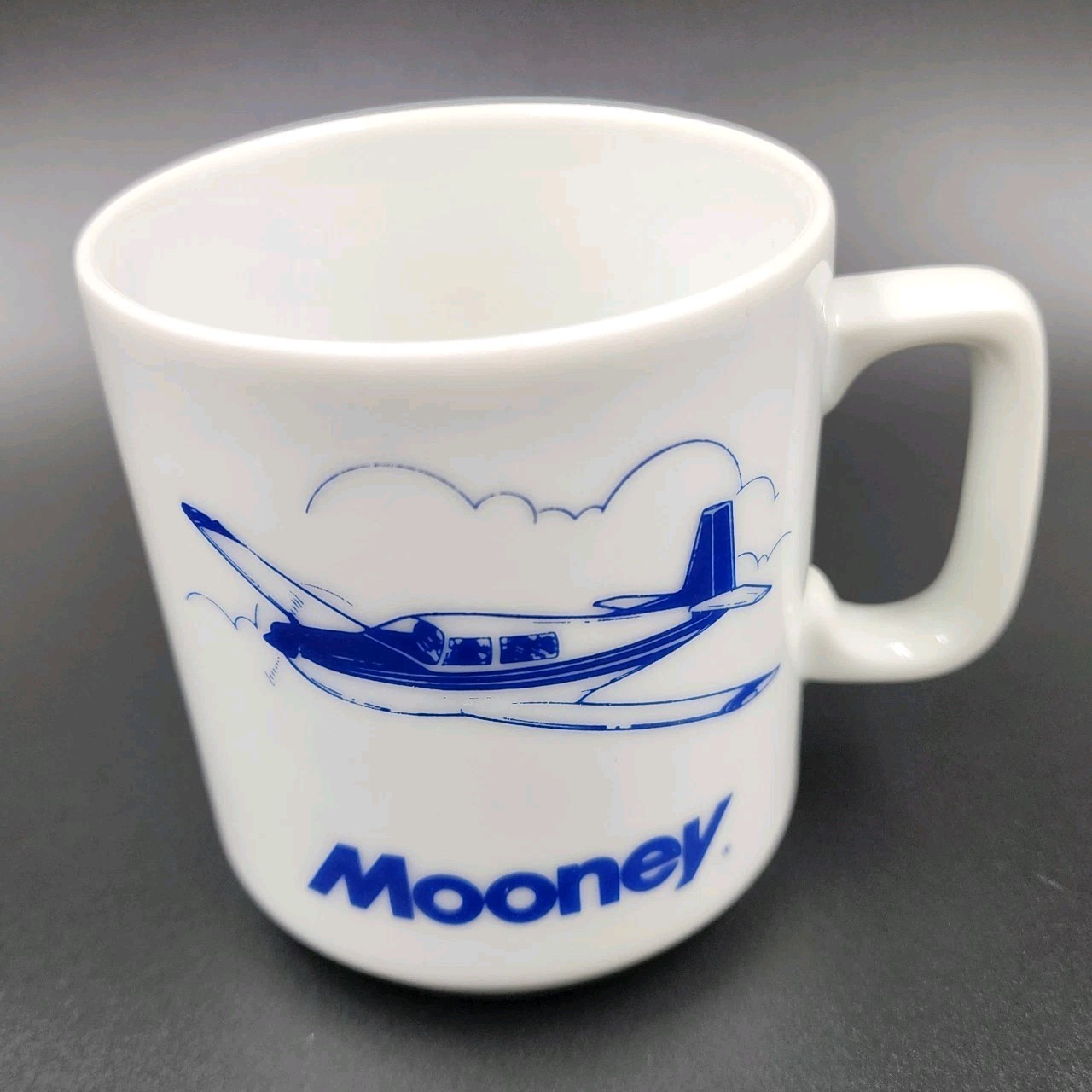 Vintage Mooney M20J 201 Aircraft Coffee Mug Blue White Aviation Pilot Cup USA
