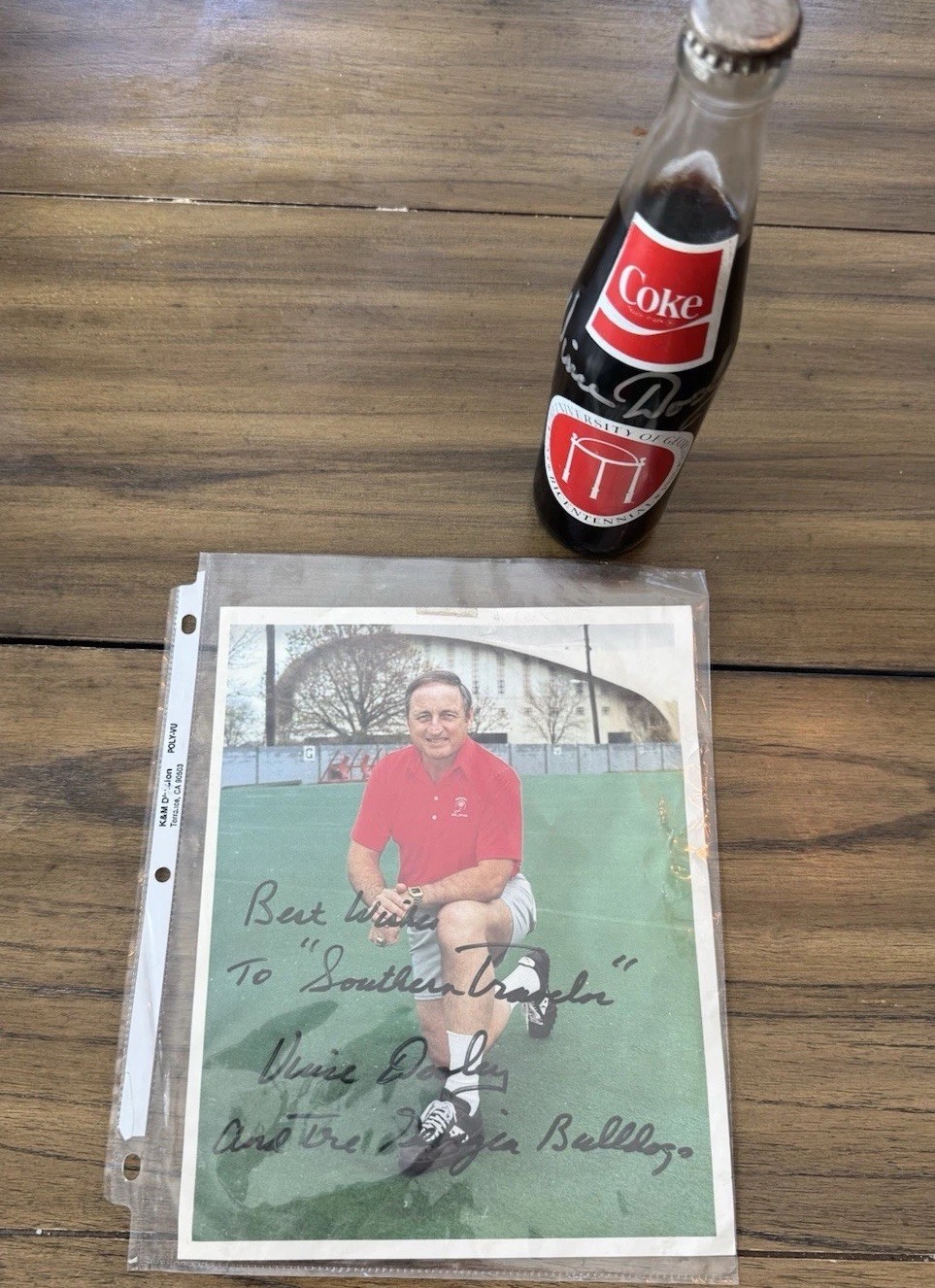 Rare UGA Bicentennial Coca-Cola Coke Bottle Signed Vince Dooley Autograph Photo