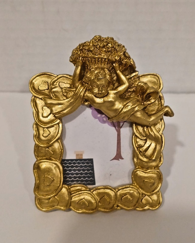 Two’s Company Mini Gold Cherub Angel Picture Frame 1” x 1.5” Vintage Style