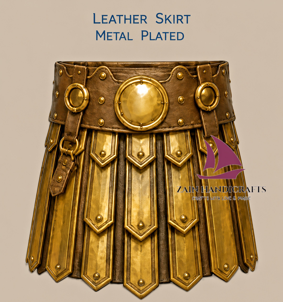 ZAIN Handcrafted Roman Gladiator Skirt Armor Leather Warrior Skirt with Rivets