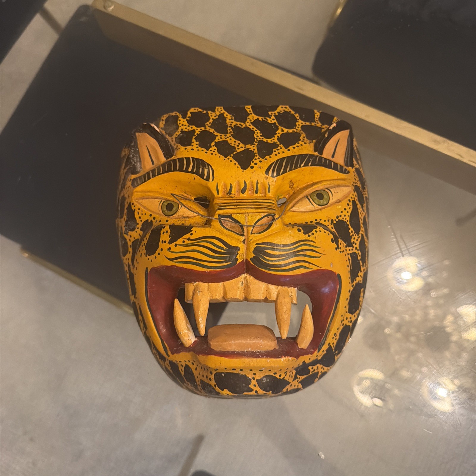 Authentic Hand Carved Guatemalan Jaguar Mask Wall Hanging Folk Art