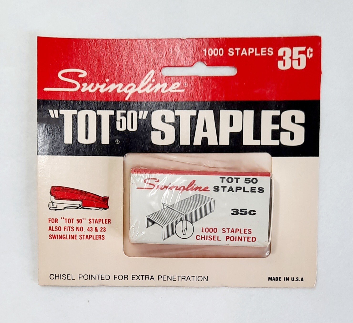 VTG Swingline Tot 50 Staples 1000 Count Box Chisel Pointed NOS New In Package