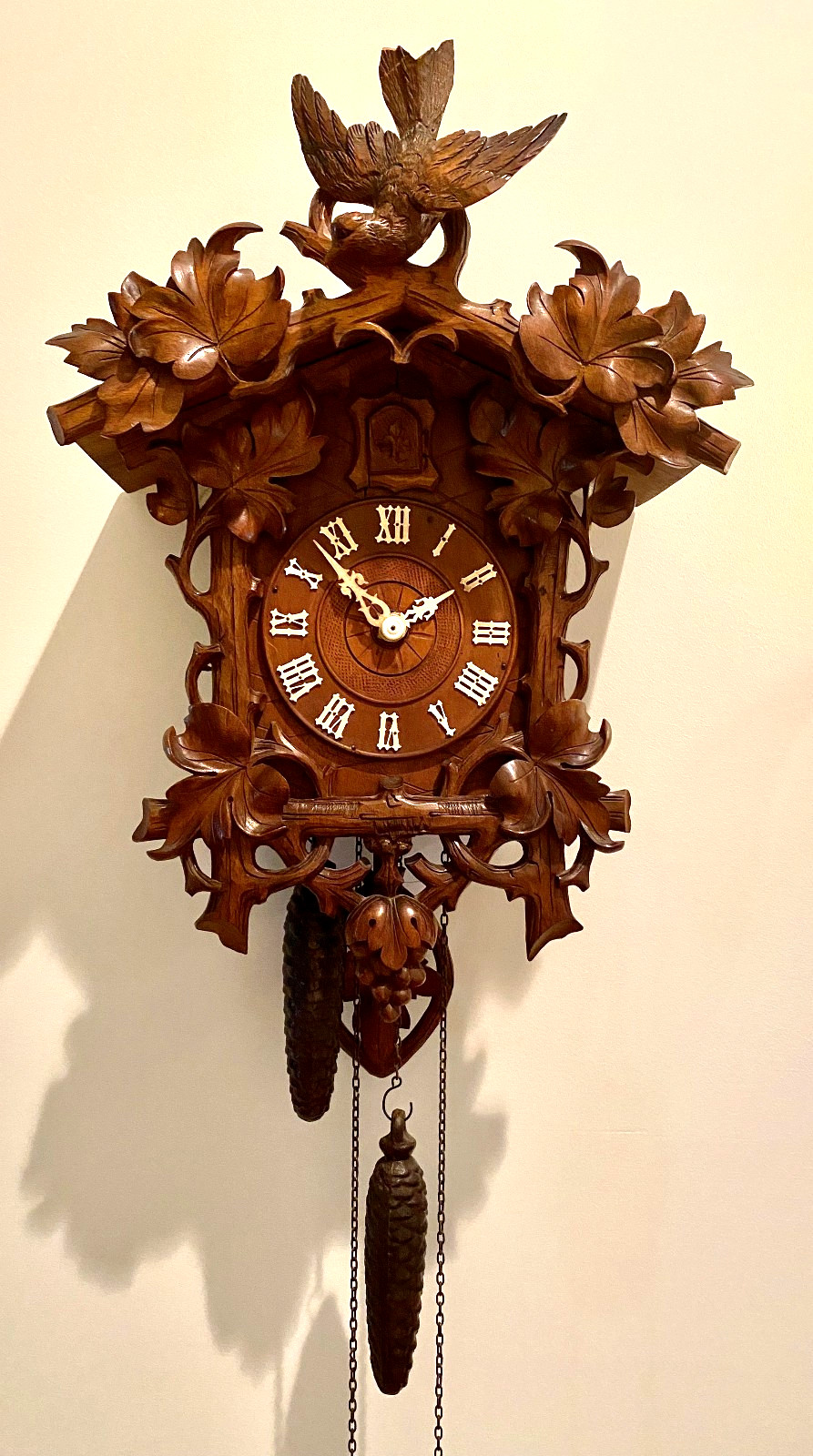 Rare Antique Black Forest Cuckoo Clock Weight Driven, Walnut