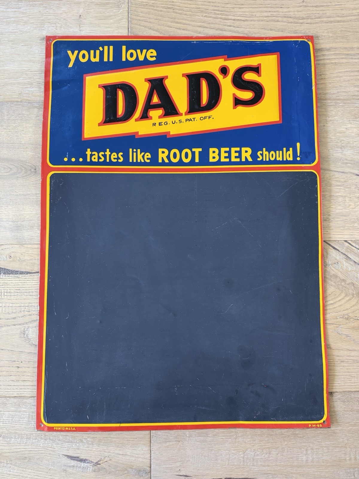 Vintage 1950s Dad’s Root Beer Embossed Metal Chalkboard Advertising Sign