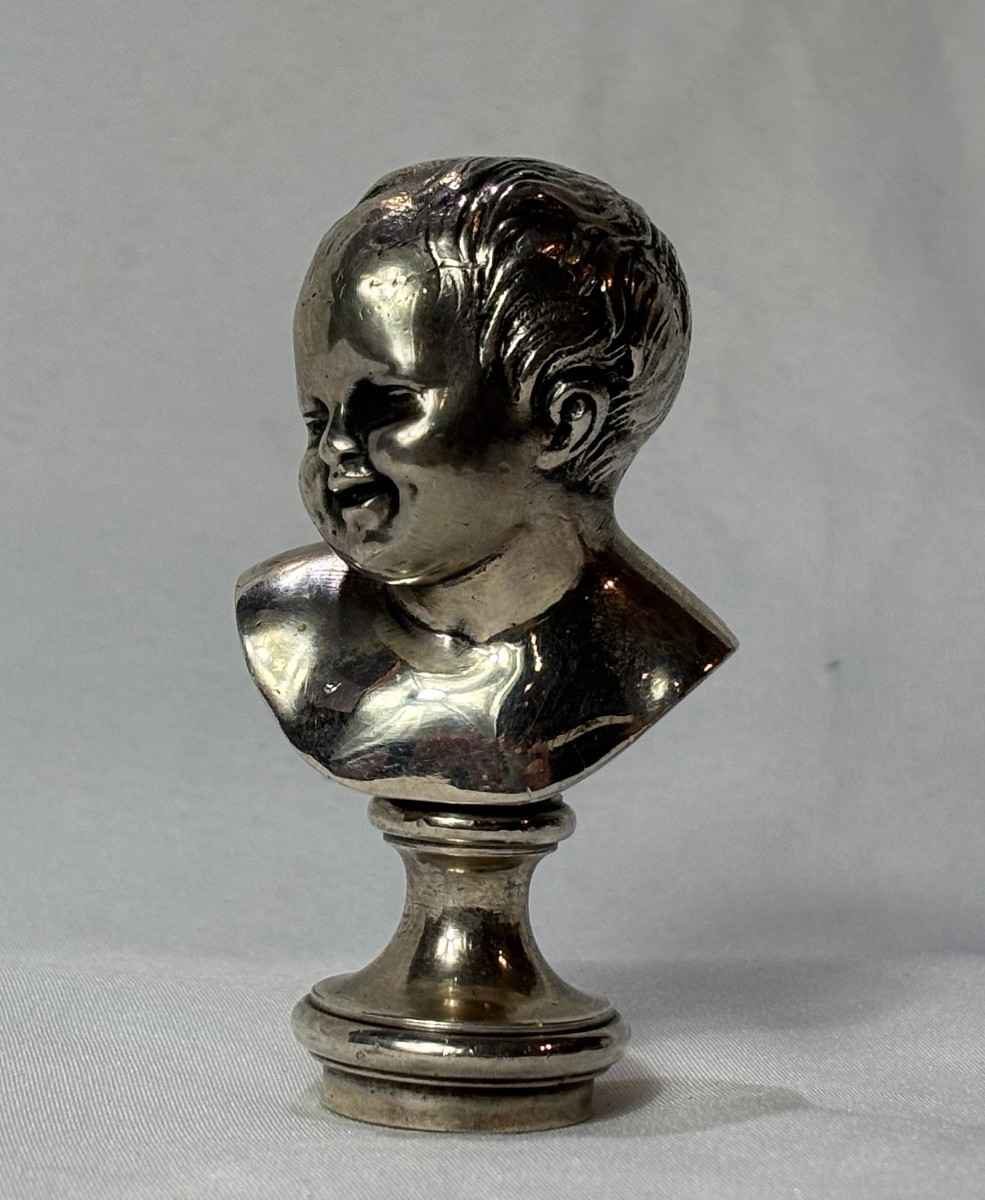 Vtg Silver Plated Wax Seal Baby Bust Head Stamp