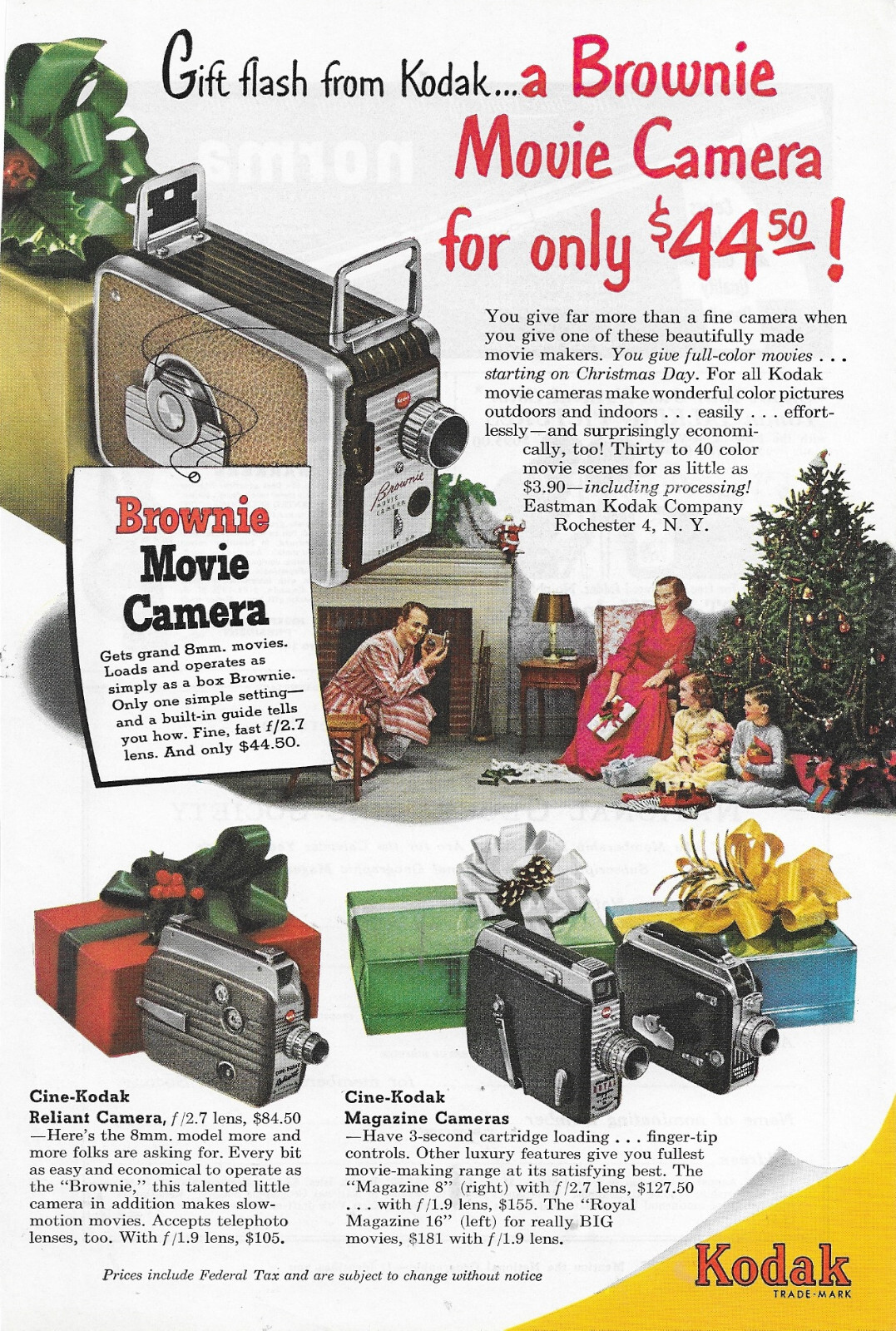 1951 Print Sales AD Advertisement Art KODAK Brownie Movie Film Camera Christmas 1951 Print Sales AD Advertisement Art KODAK Brownie Movie Film Camera Christmas