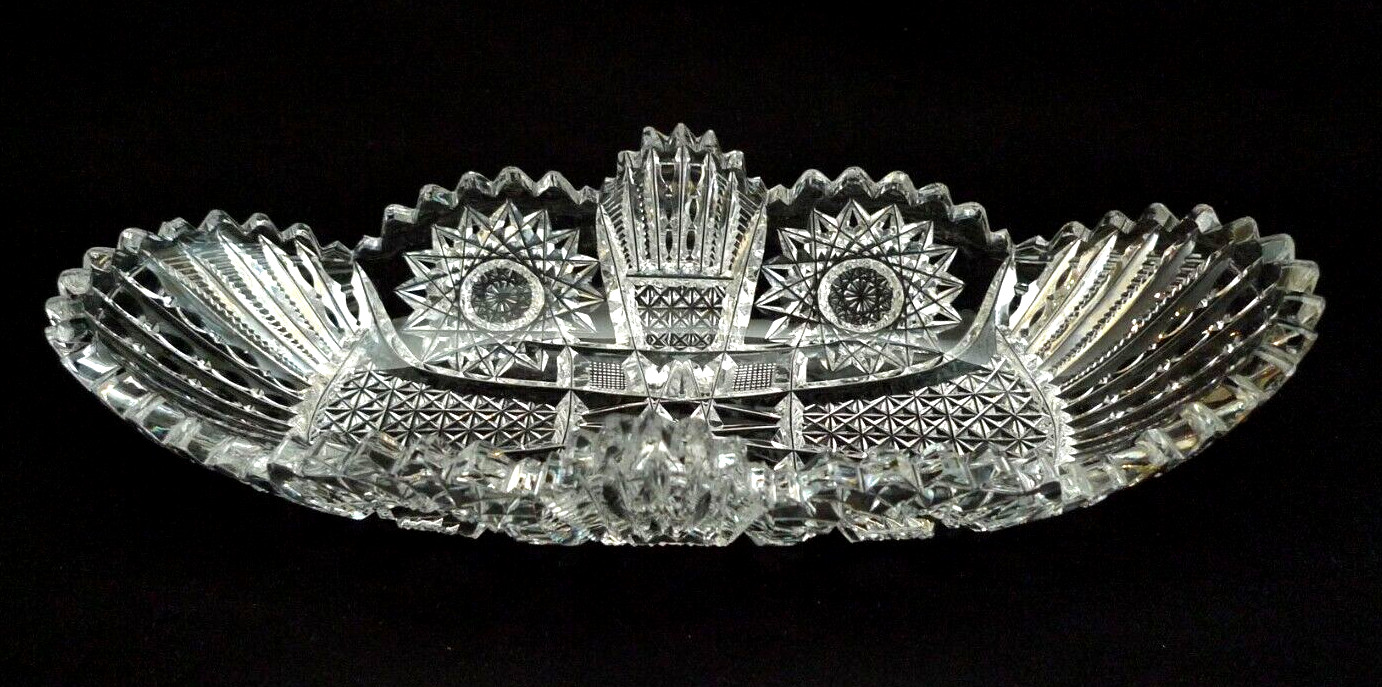 VINTAGE AMERICAN BRILLIANT CUT GLASS CRYSTAL OVAL OBLONG SHAPE SAWTOOTH DISH BWL