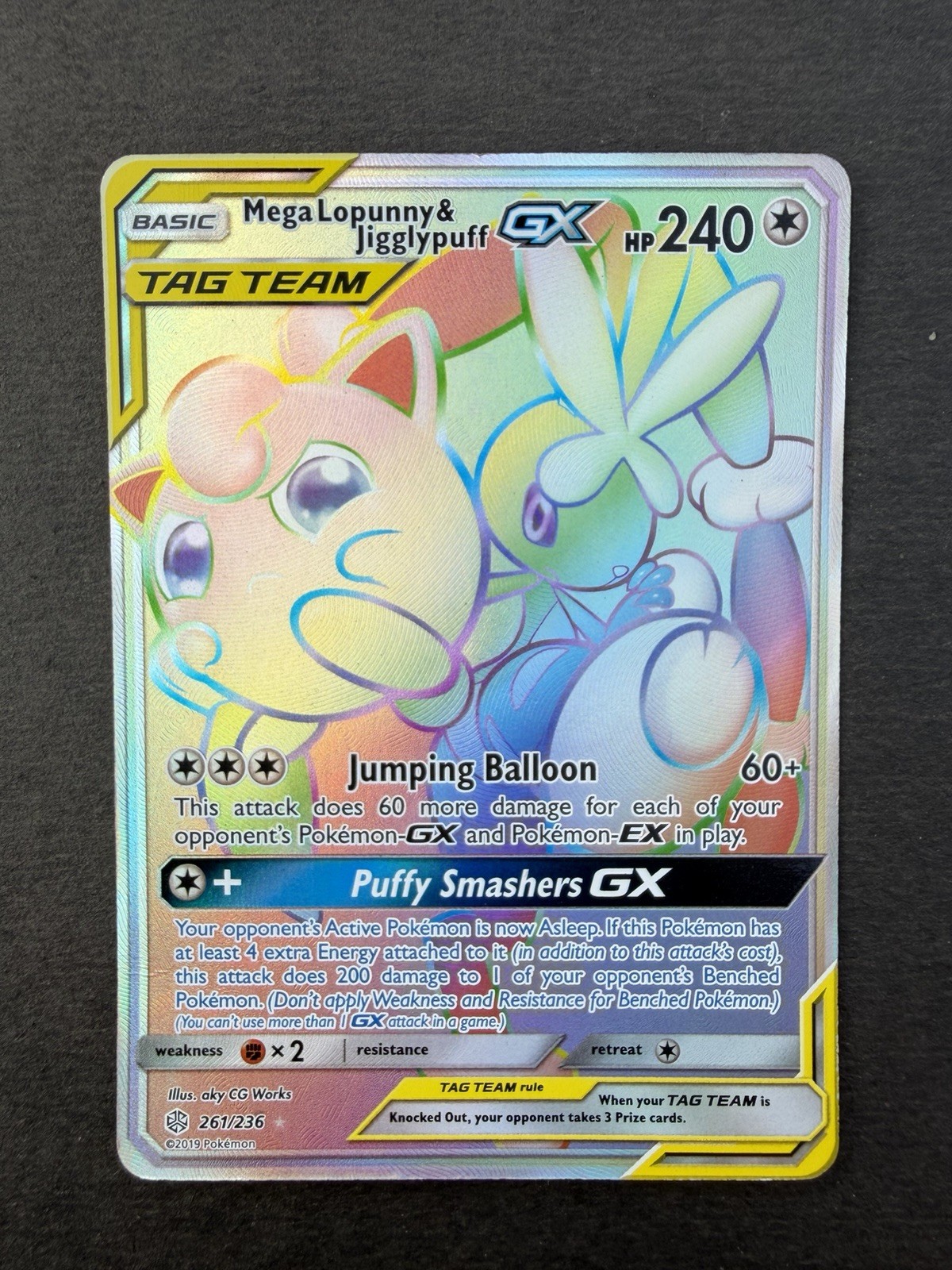 Mega Lopunny & Jigglypuff GX Tag Team Rainbow Full Art 261/236 NM