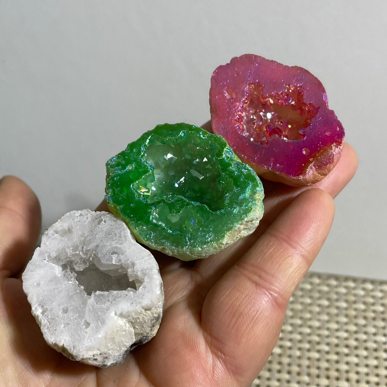 3pc 96g  quartz crystal electroplated rough agate cave specimen healing