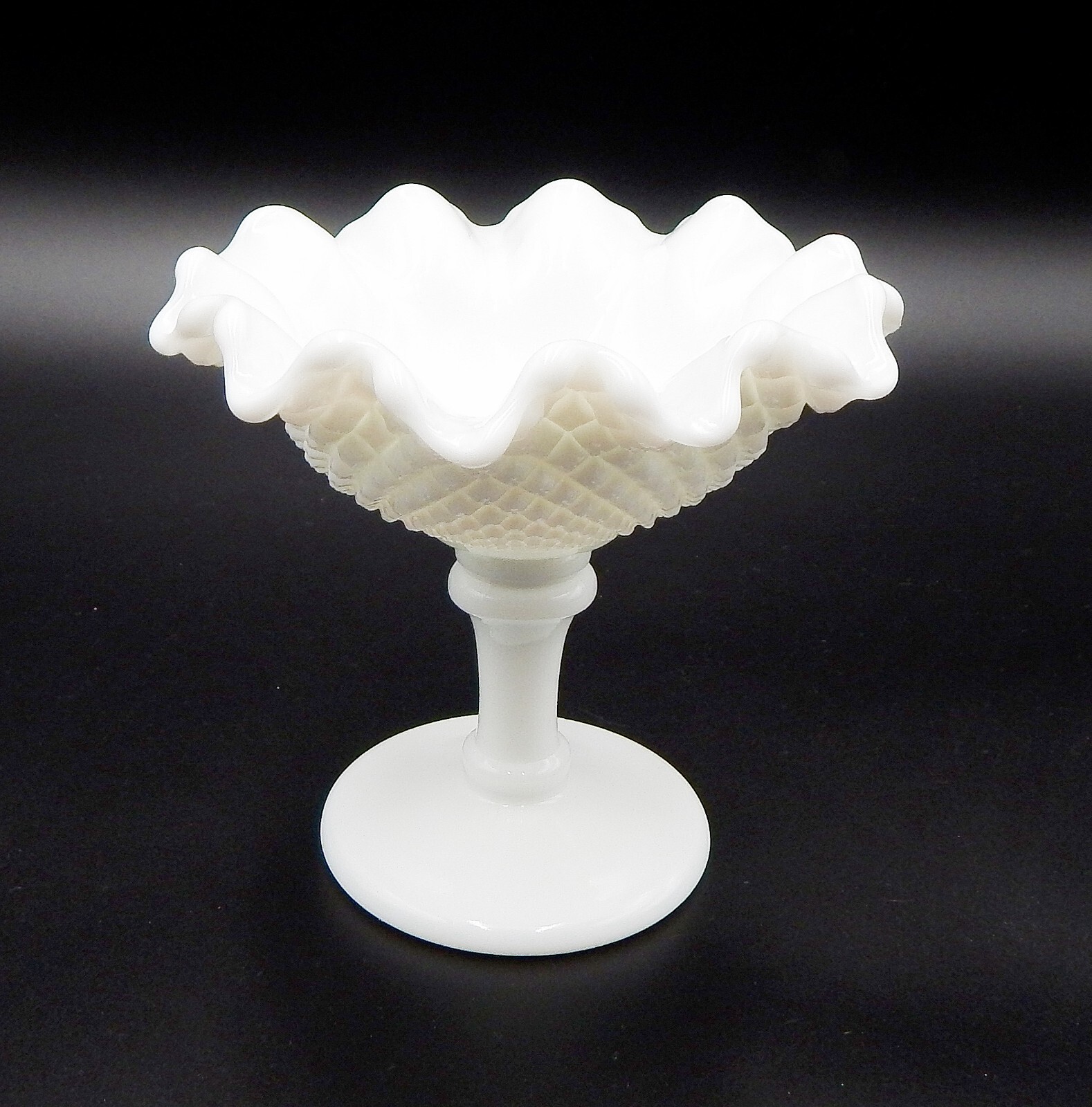 Westmoreland Milk Glass Compote English Hobnail Ruffled Edge Candy Pedestal