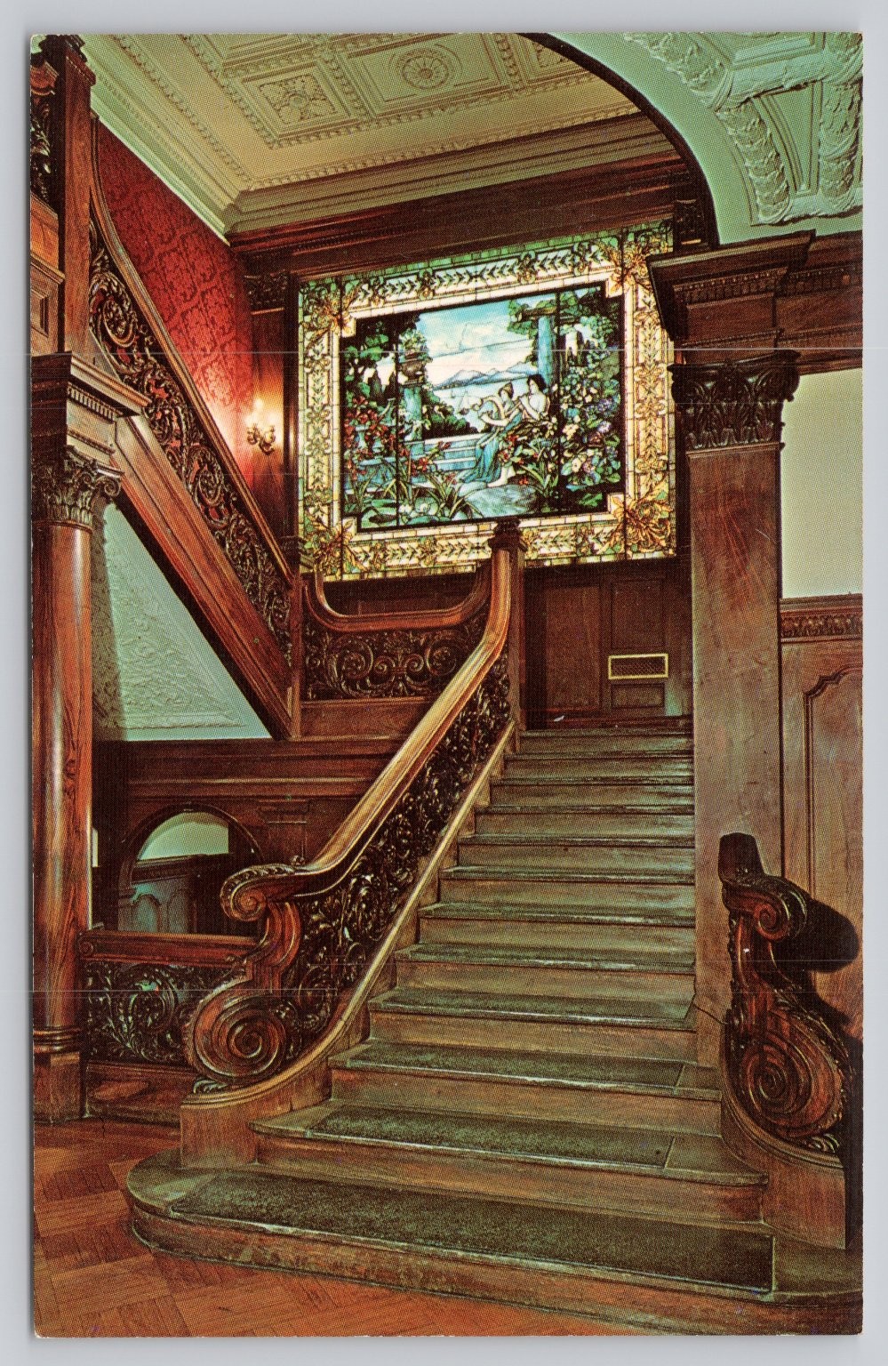 Middletown NY Morrison Hall Staircase Louis Tiffany Stained Glass Postcard Middletown NY Morrison Hall Staircase Louis Tiffany Stained Glass Postcard