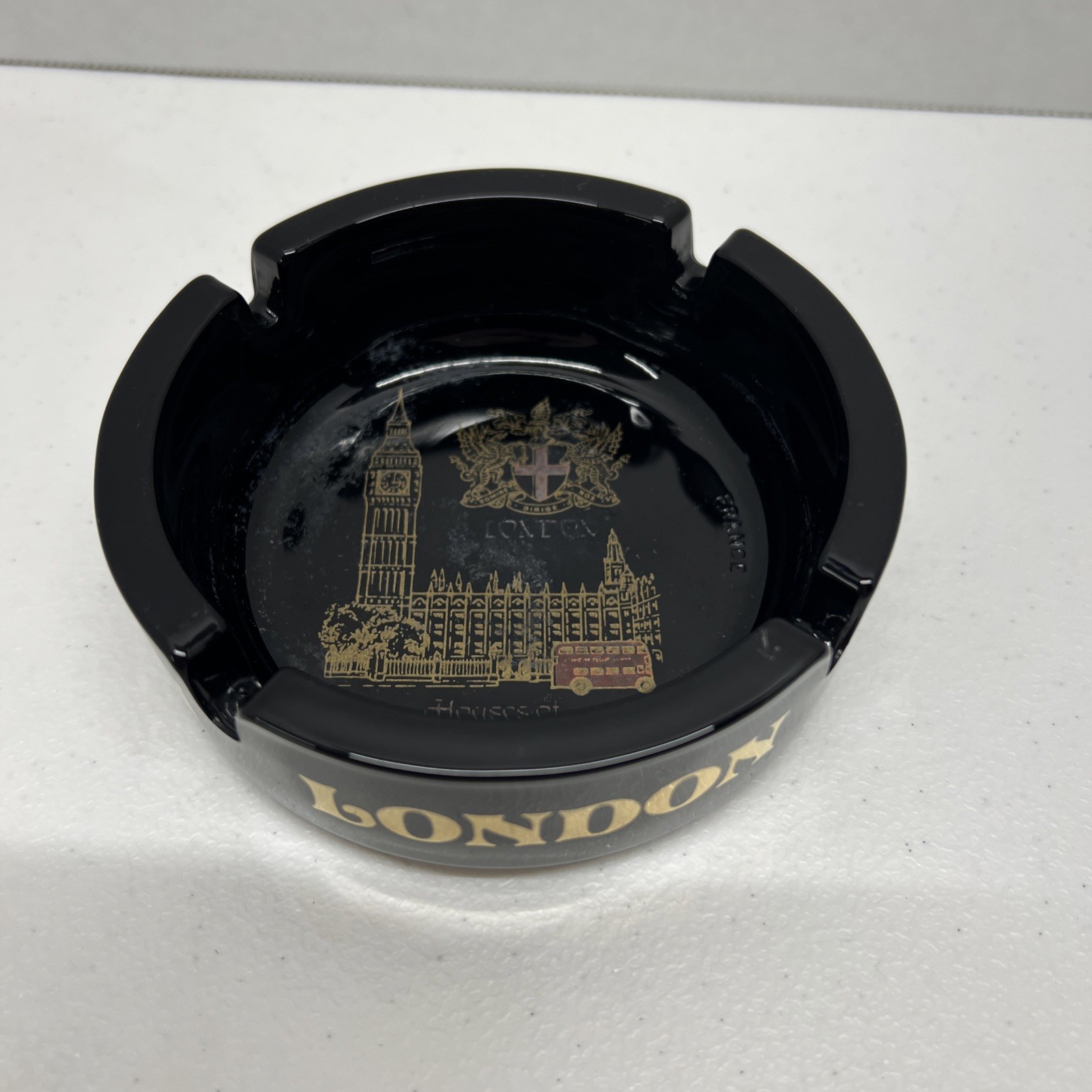 London House of Parliament - Souvenir Black & Gold Ashtray - Made in France