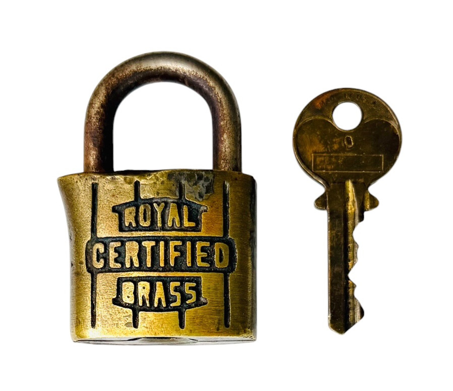 VINTAGE ROYAL CERTIFIED BRASS PODLOCK LOCK WITH KEY WORKS Working Security VINTAGE ROYAL CERTIFIED BRASS PODLOCK LOCK WITH KEY WORKS Working Security