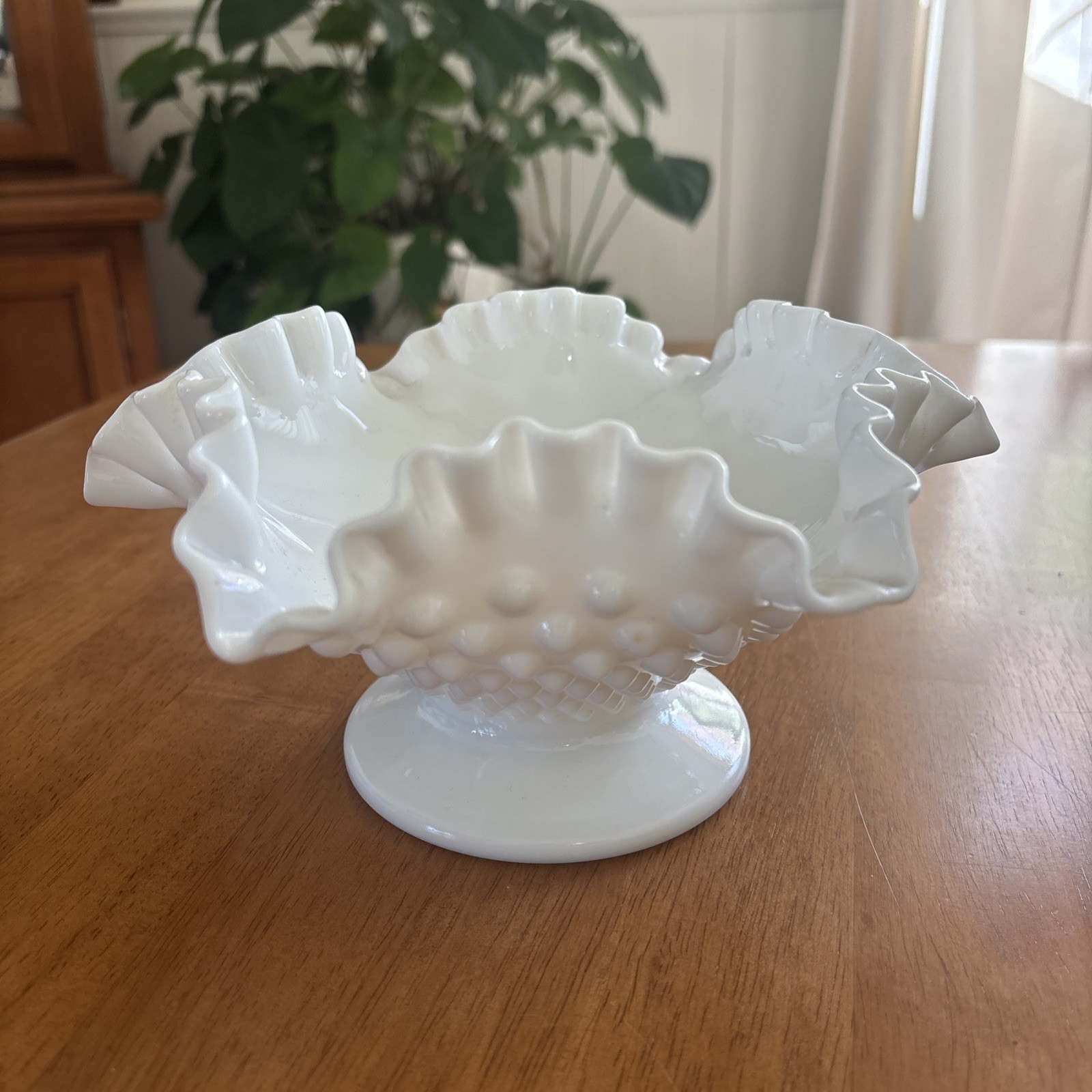 Fenton VTG Milk Glass White Hobnail 8” Footed Bowl Cottagecore Modern Farmhouse