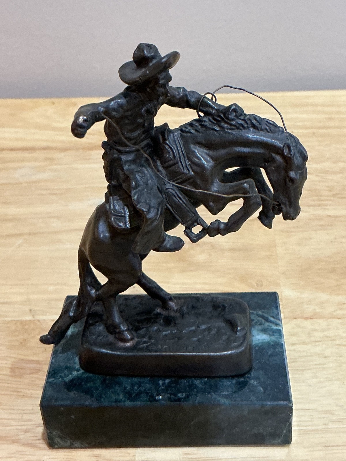 Vintage Frederic Remington Miniature Bronze Sculpture Bucking Bronco Marble Base