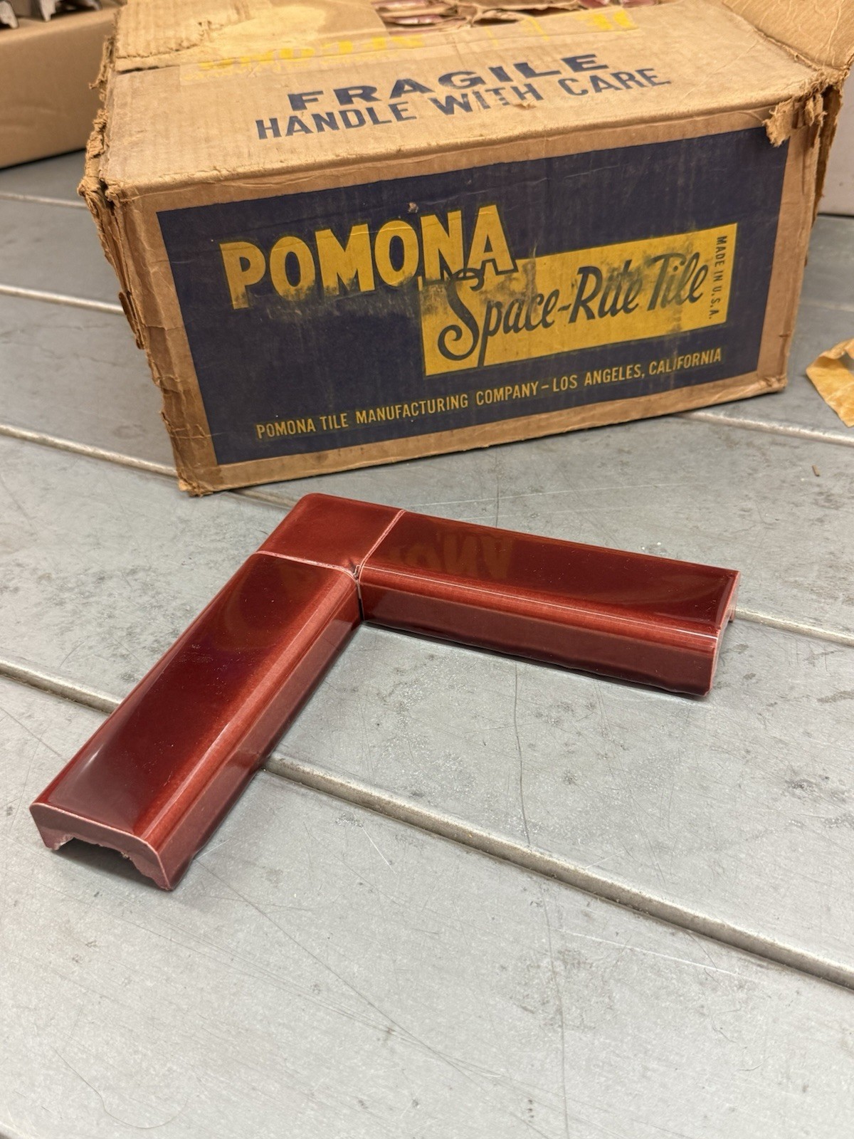 Vintage 1950’s Gorgeous Glossy Ox Blood - Maroon Box Caps By Pomona Tile - NICE