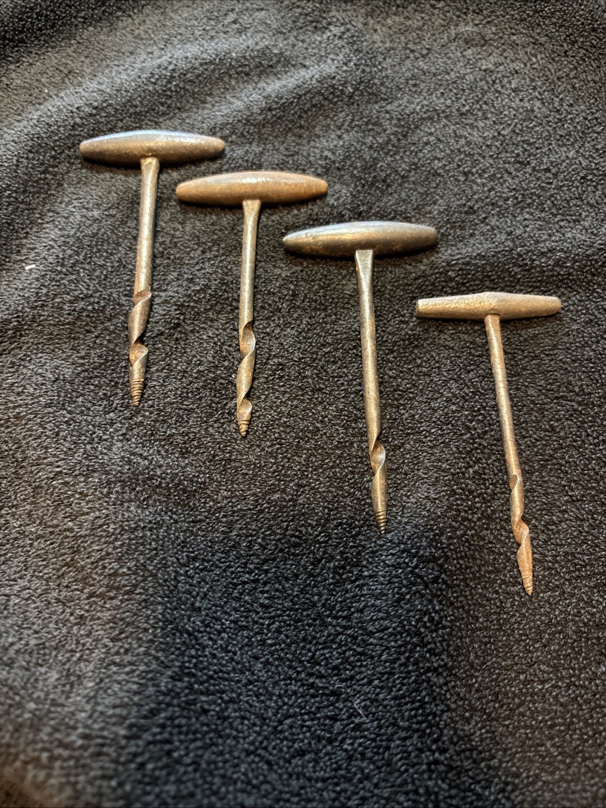 Antique Gimlets, Set Of 4, Different Sizes, Metal Handled Auger