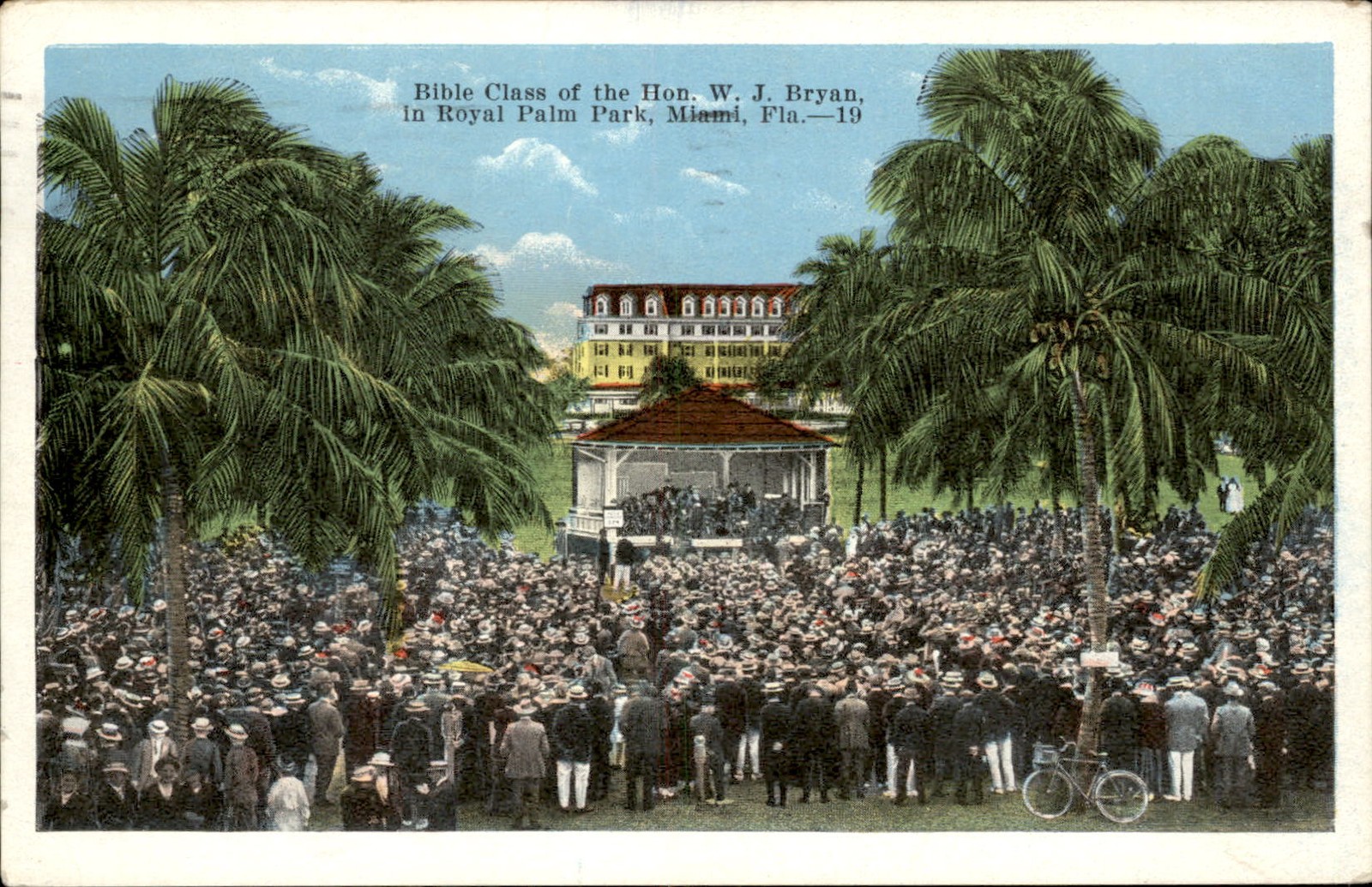 Miami FL Bible Class Gathering Royal Palm Park c1920s-30s Vintage Postcard
