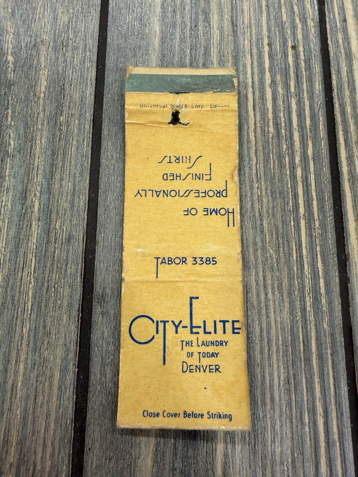 City-Elite Laundry Sanitone Dry Cleaning Denver Vintage 1940s-50s Matchbook