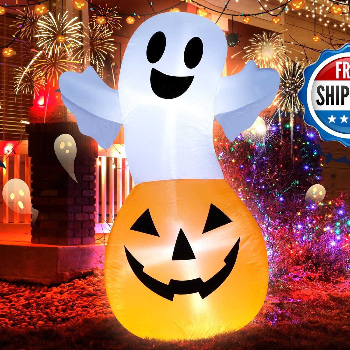 TRMESIA 4FT Halloween Inflatable White Ghost Pumpkin Decoration