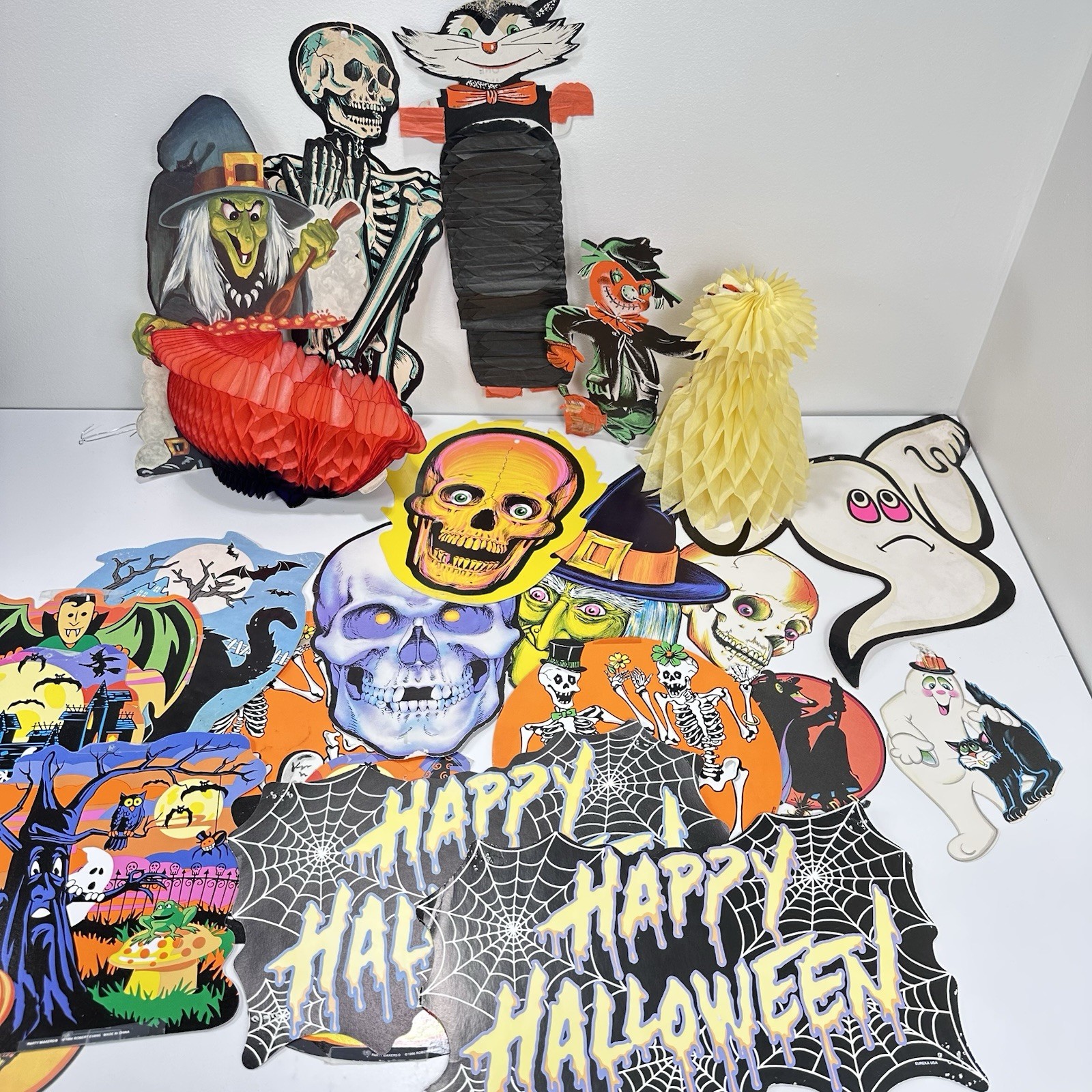 Vintage Halloween Skull Ghost Witch Die Cut Outs Cutouts Wall Decoration Lot 20+