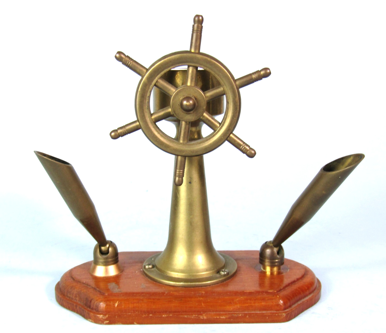 Nautical Brass Ship Wheel & Compass Binnacle Vintage Maritime Desk Decor