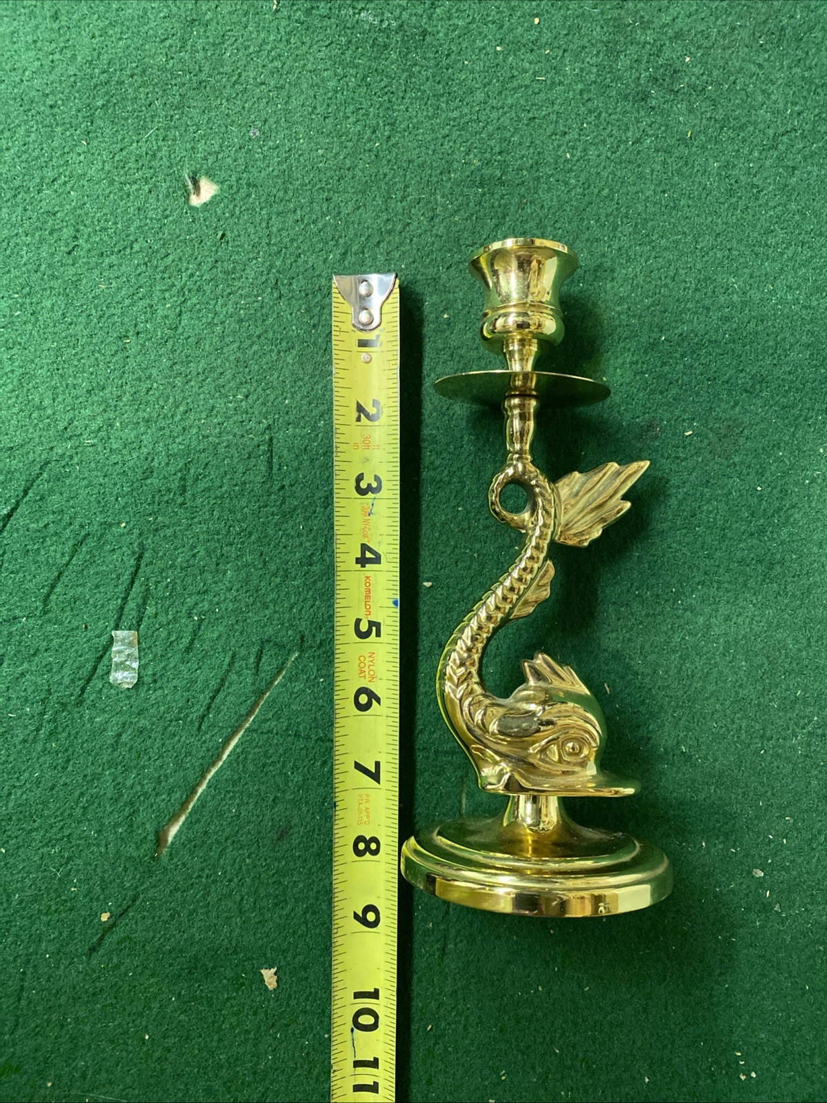 Vintage Baldwin USA  8” Solid Brass Sea Serpent Koi Fish Nessie Candlestick USA