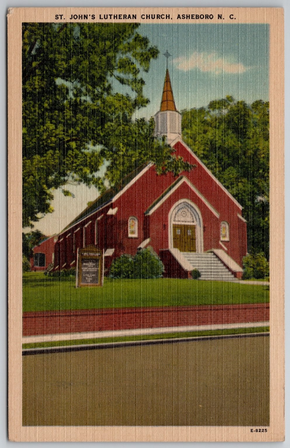 Vintage St. John\'s Lutheran Church Asheboro NC Linen Postcard E-8225 Vintage St. John\'s Lutheran Church Asheboro NC Linen Postcard E-8225