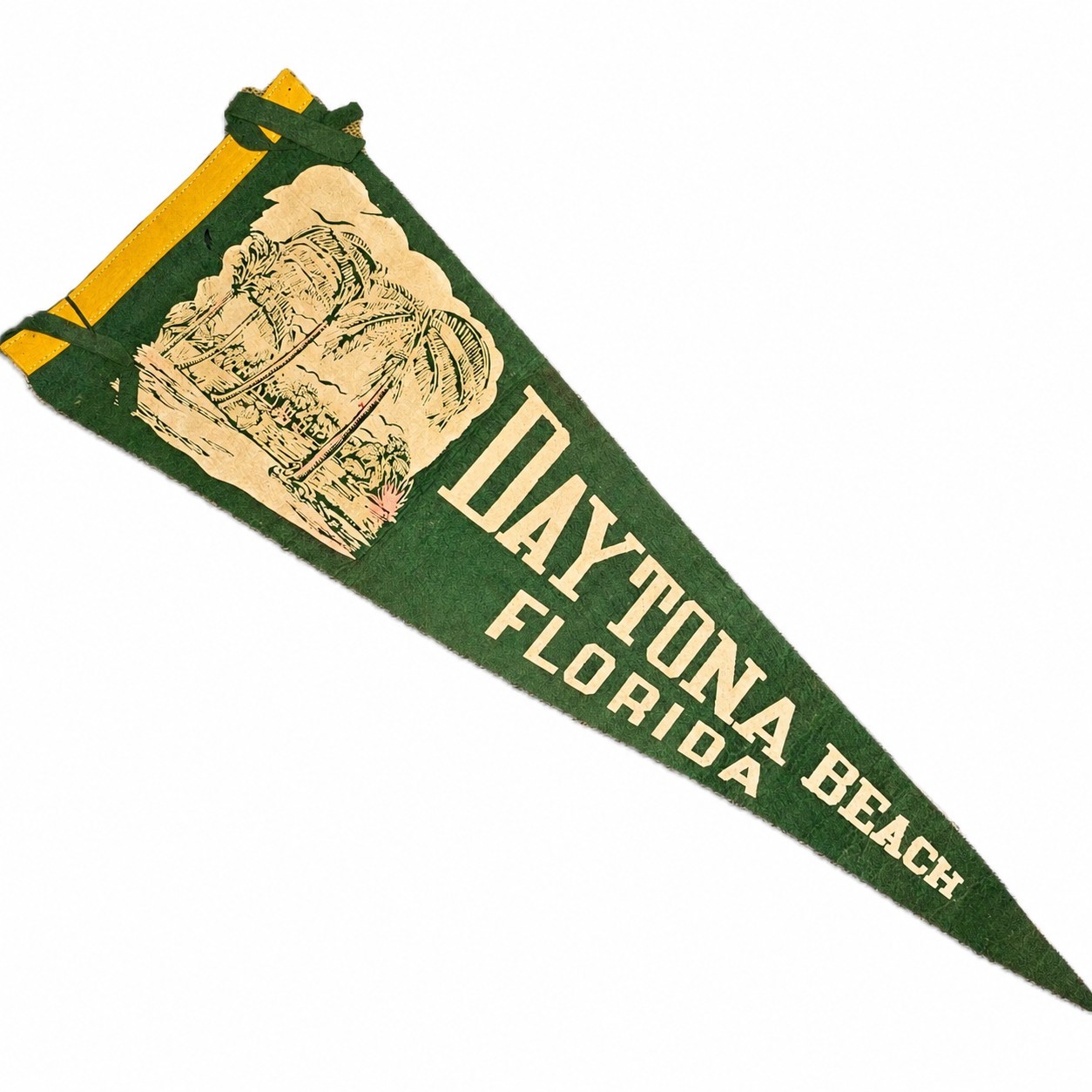 Vtg Daytona Beach Florida Felt Pennant Banner Green Mid Century Travel Souvenir