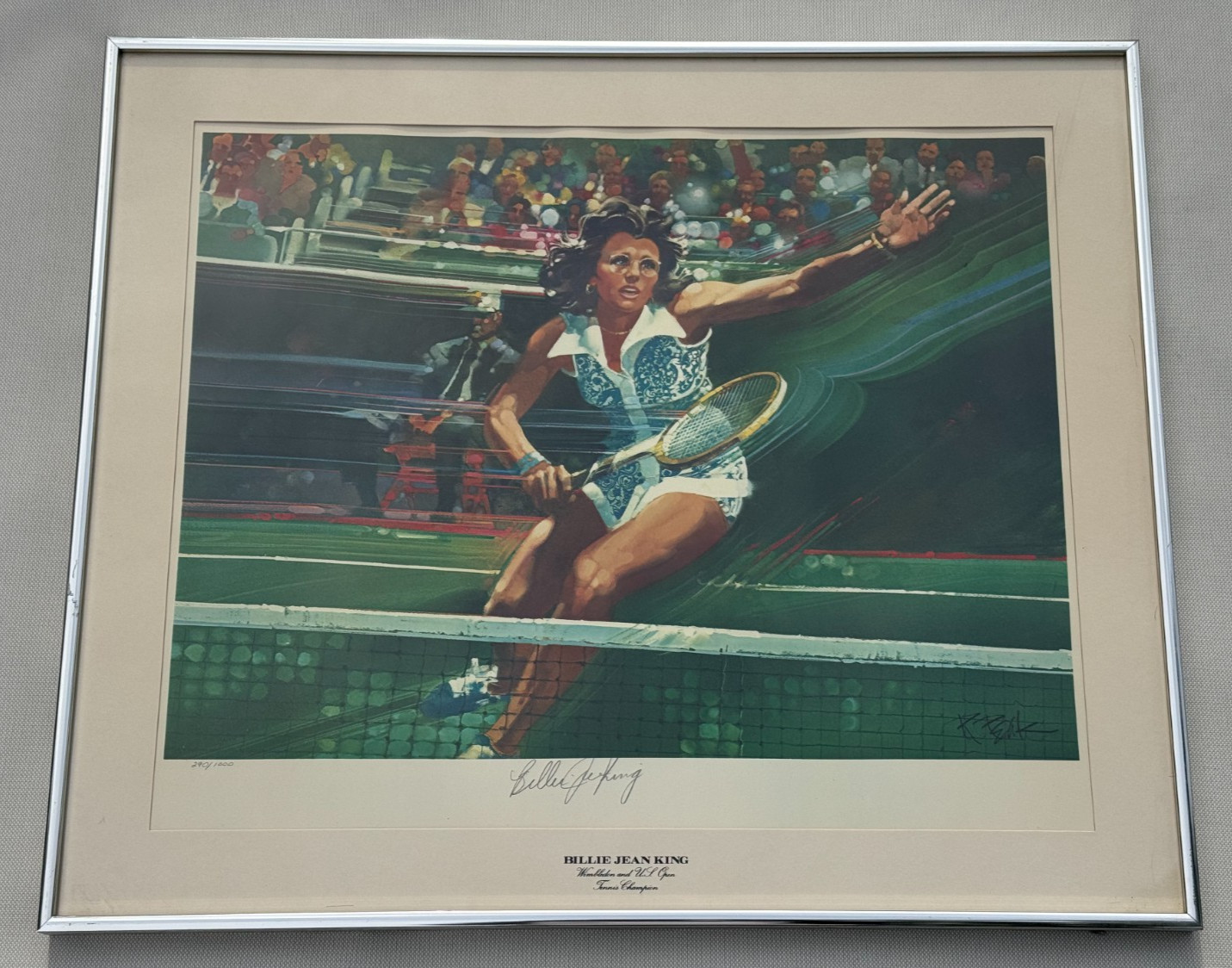 BILLIE JEAN KING HAND SIGNED TENNIS LITHOGRAPH BOB PEAK ART AUGUST 1976 NEW YORK