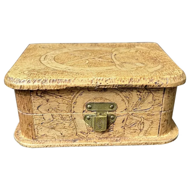 Vintage Wood carved Hinged Trinket Box