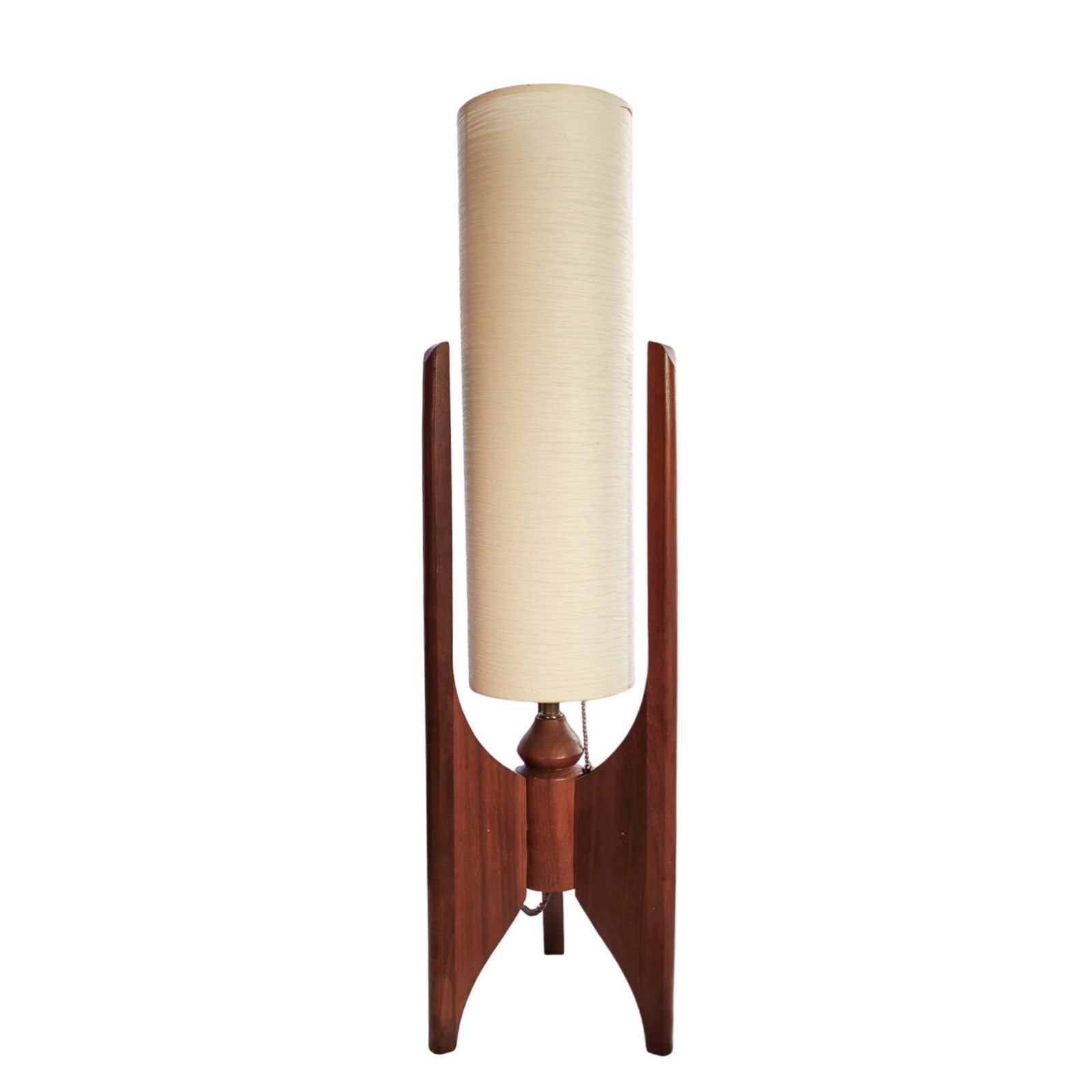 MCM Mid-Century Danish Modern Walnut Wood Tripod Rocket Lamp Sculptural Vintage