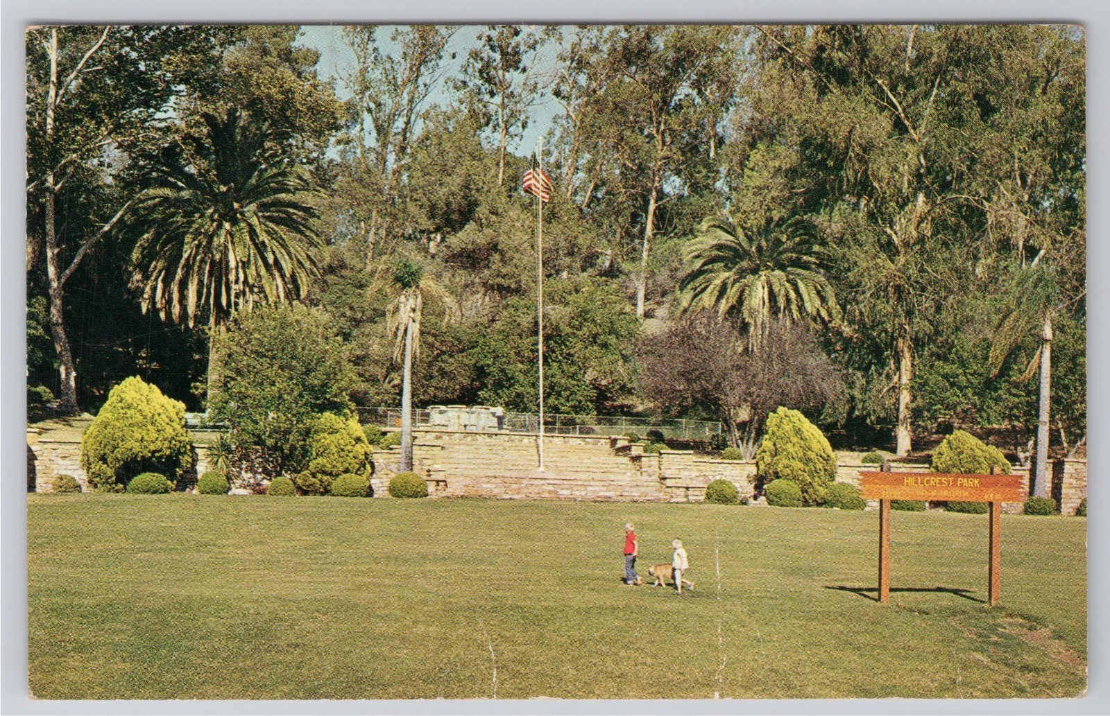 Postcard Hillcrest Park, Fullerton California Picnics, Amphitheatre, Fountain