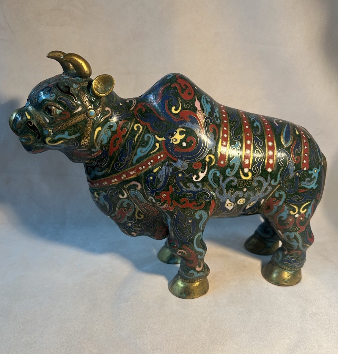 VTG Chinese Cloisonné Ox/ Bull Figure 7 5/8” VTG Chinese Cloisonné Ox/ Bull Figure 7 5/8”