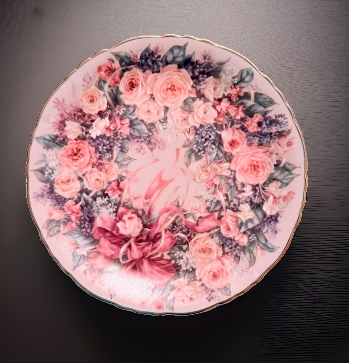 VTG Lena Liu Bradford Exchange Porcelain Plate Floral Greeting Circle Elegance